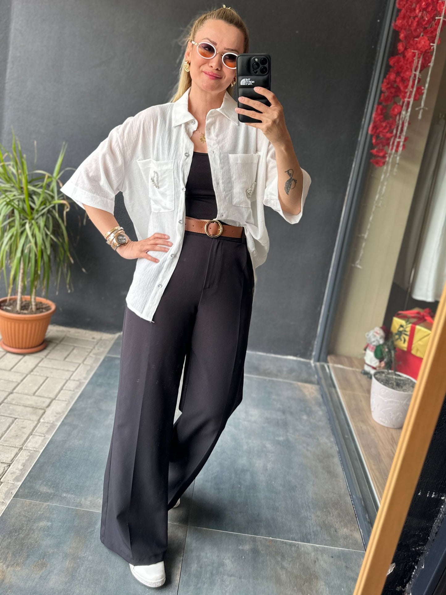 Siyah Kemerli Palazzo Pantolon