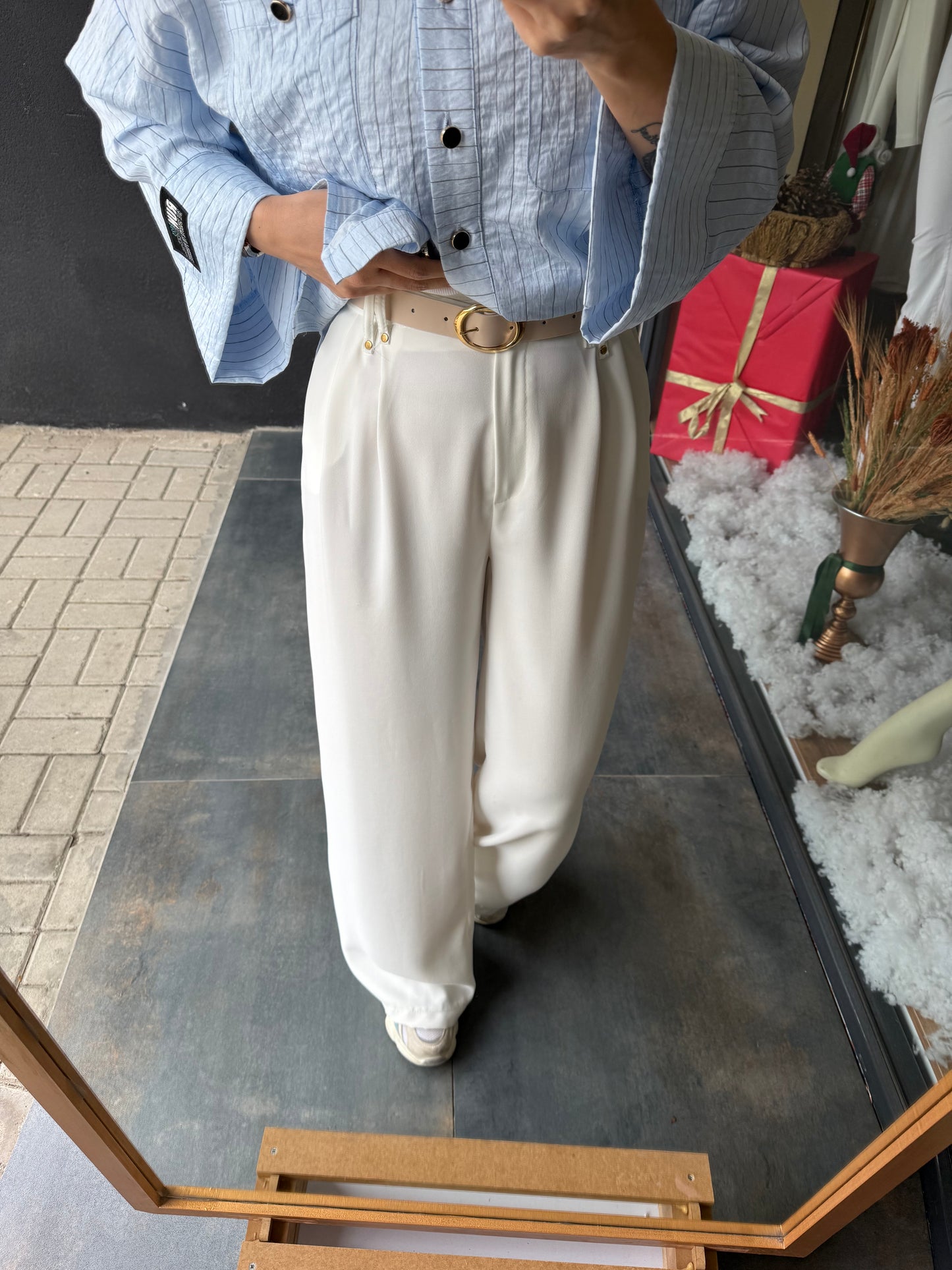 Rain Beyaz Palazzo Pantolon