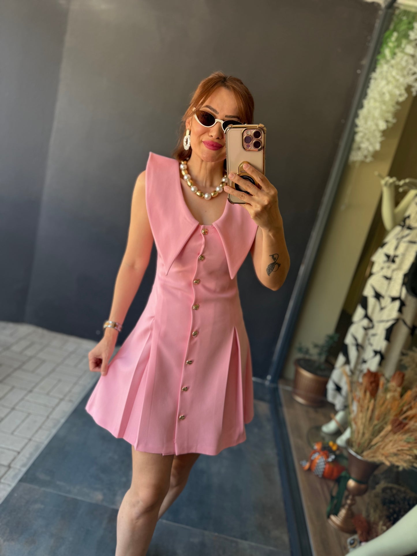 Jou Pembe Yakalı Elbise