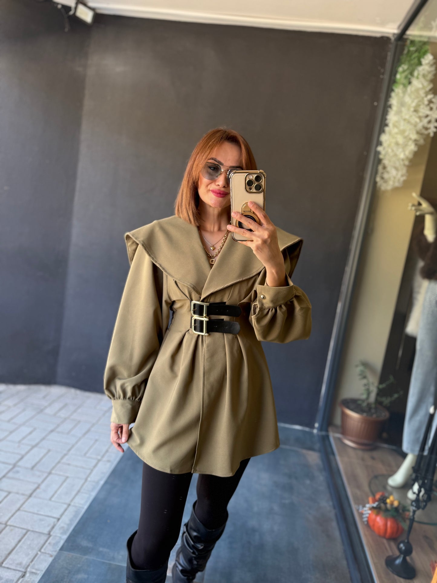 Şamda Haki Şal Yaka Ceket