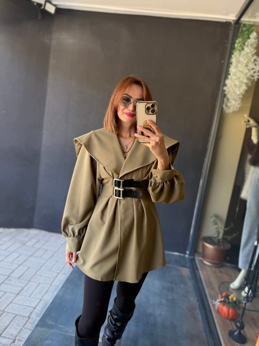 Şamda Haki Şal Yaka Ceket