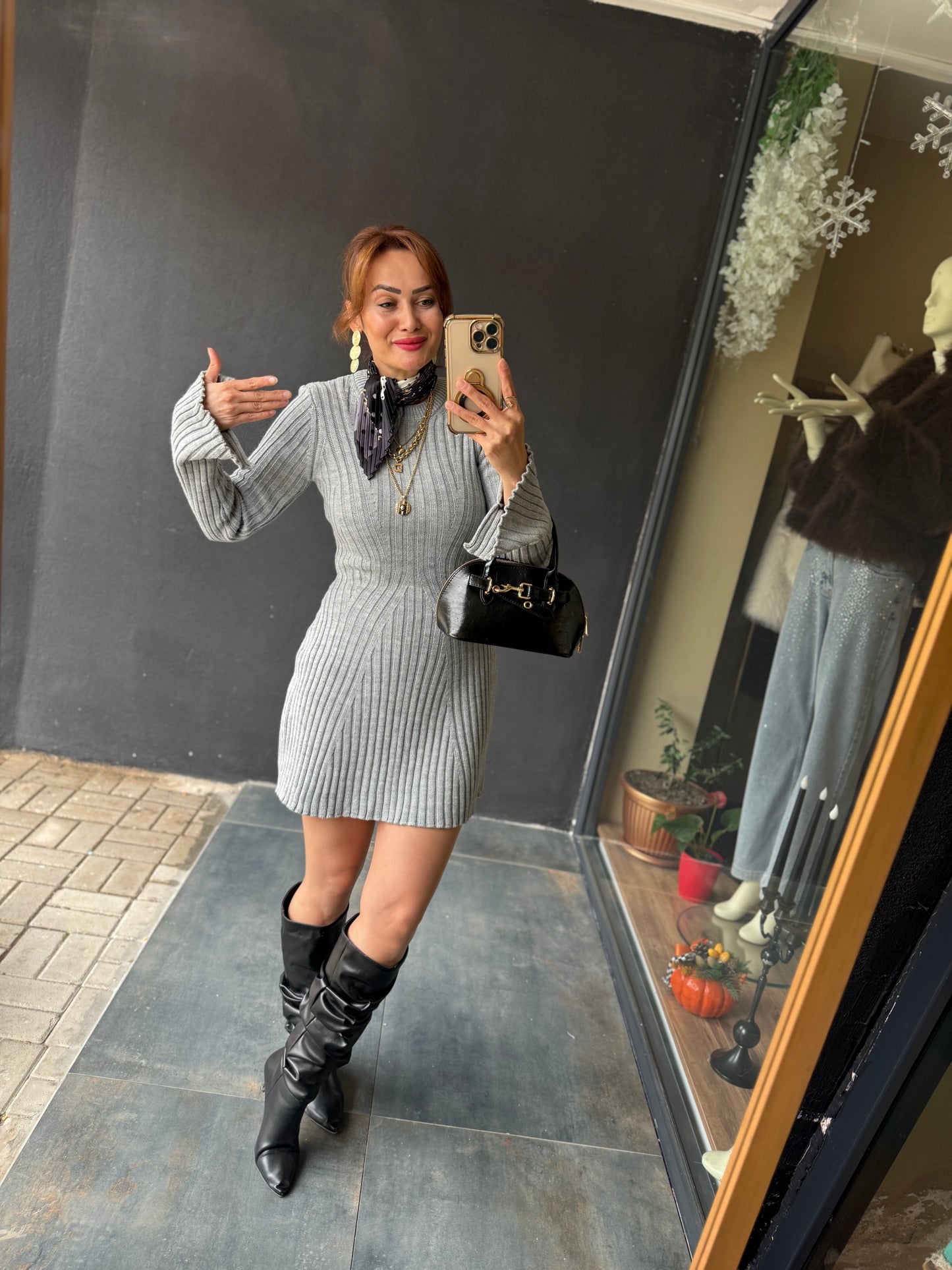 Silva Gri Triko Elbise