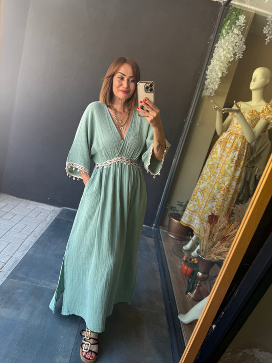 Aspirin Mint Müslin Maxi Elbise