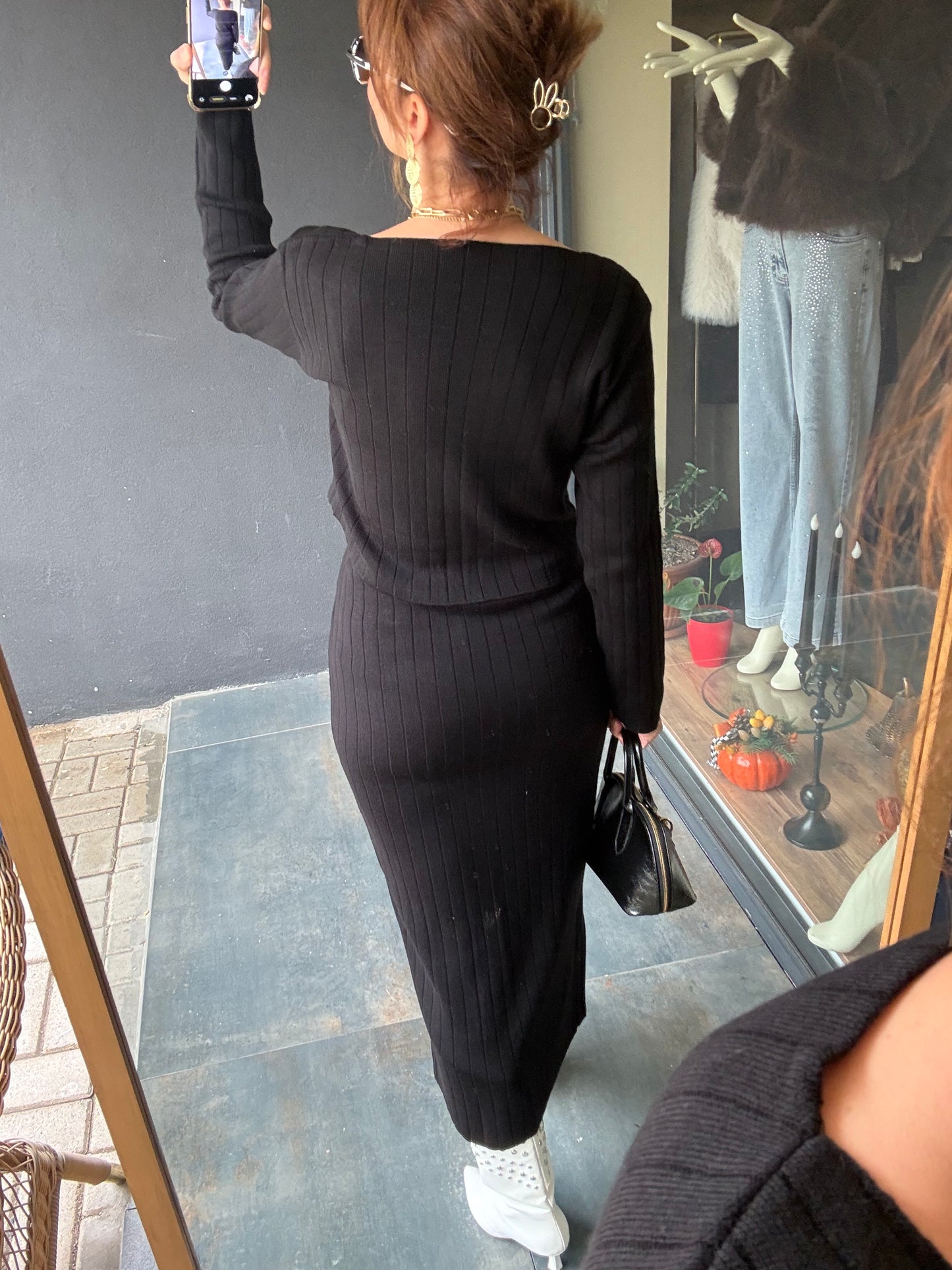 Tria Siyah Triko Etek & Bluz Takım