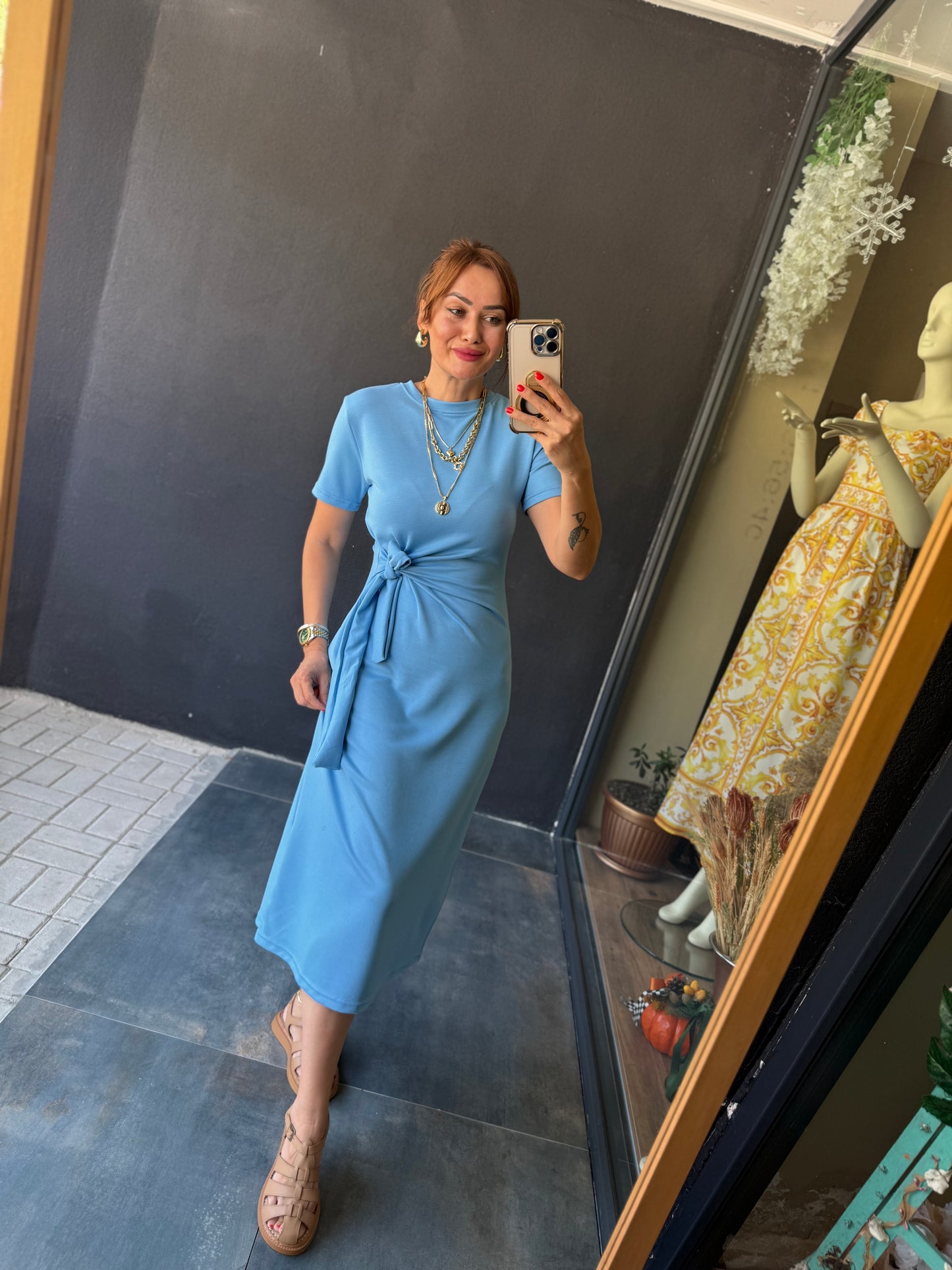 Fragman Modal Mavi Kuşaklı Elbise