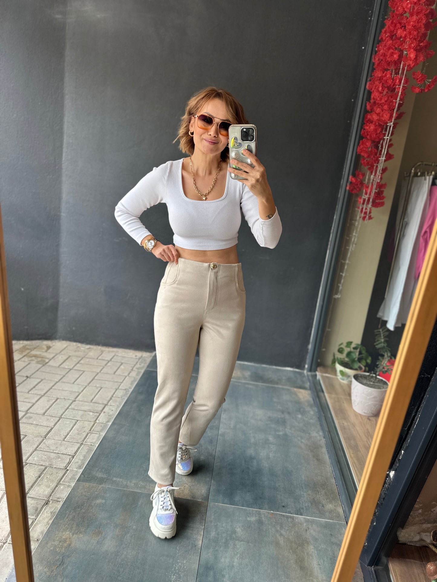 Layton Krem Nubuk Pantolon