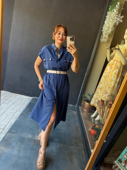Puglia Lacivert Tensel Elbise