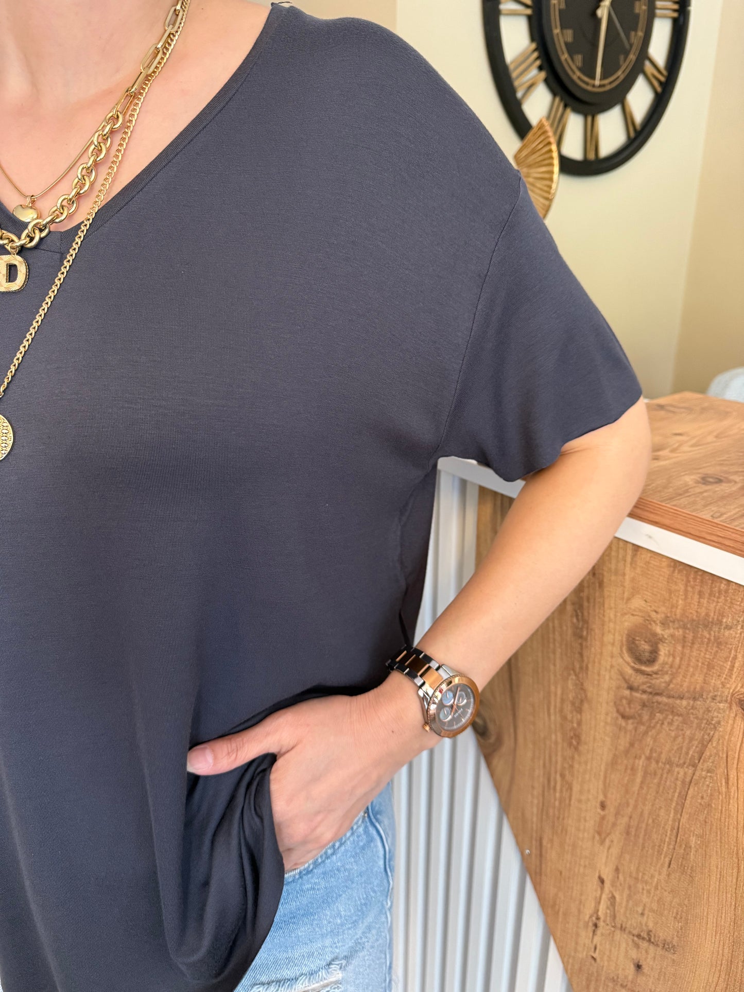 The Secret Antrasit Yuvarlak Yaka Basic