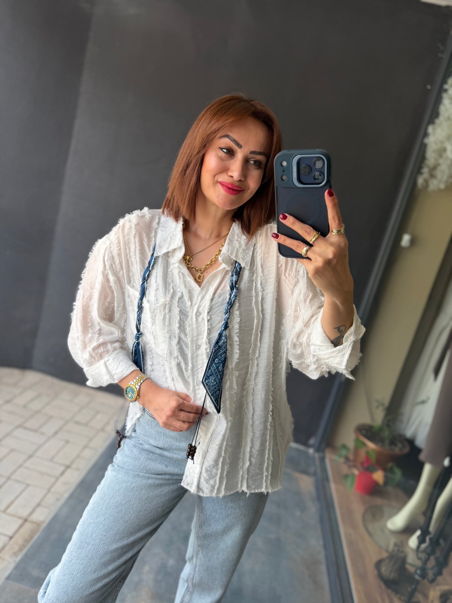 Pasha Beyaz Tensel Gömlek