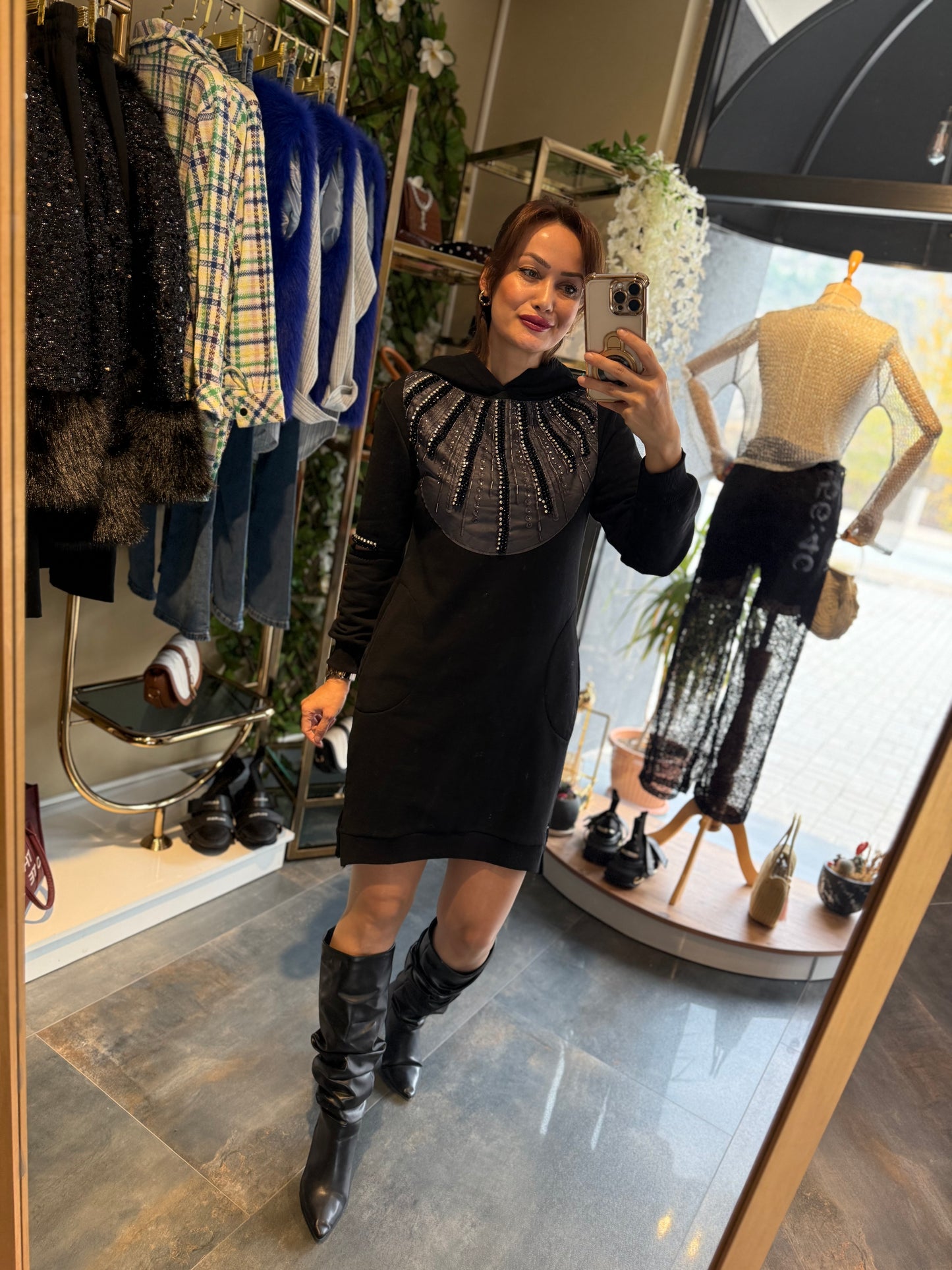 Dq Mane Siyah Taş Dety Elbise