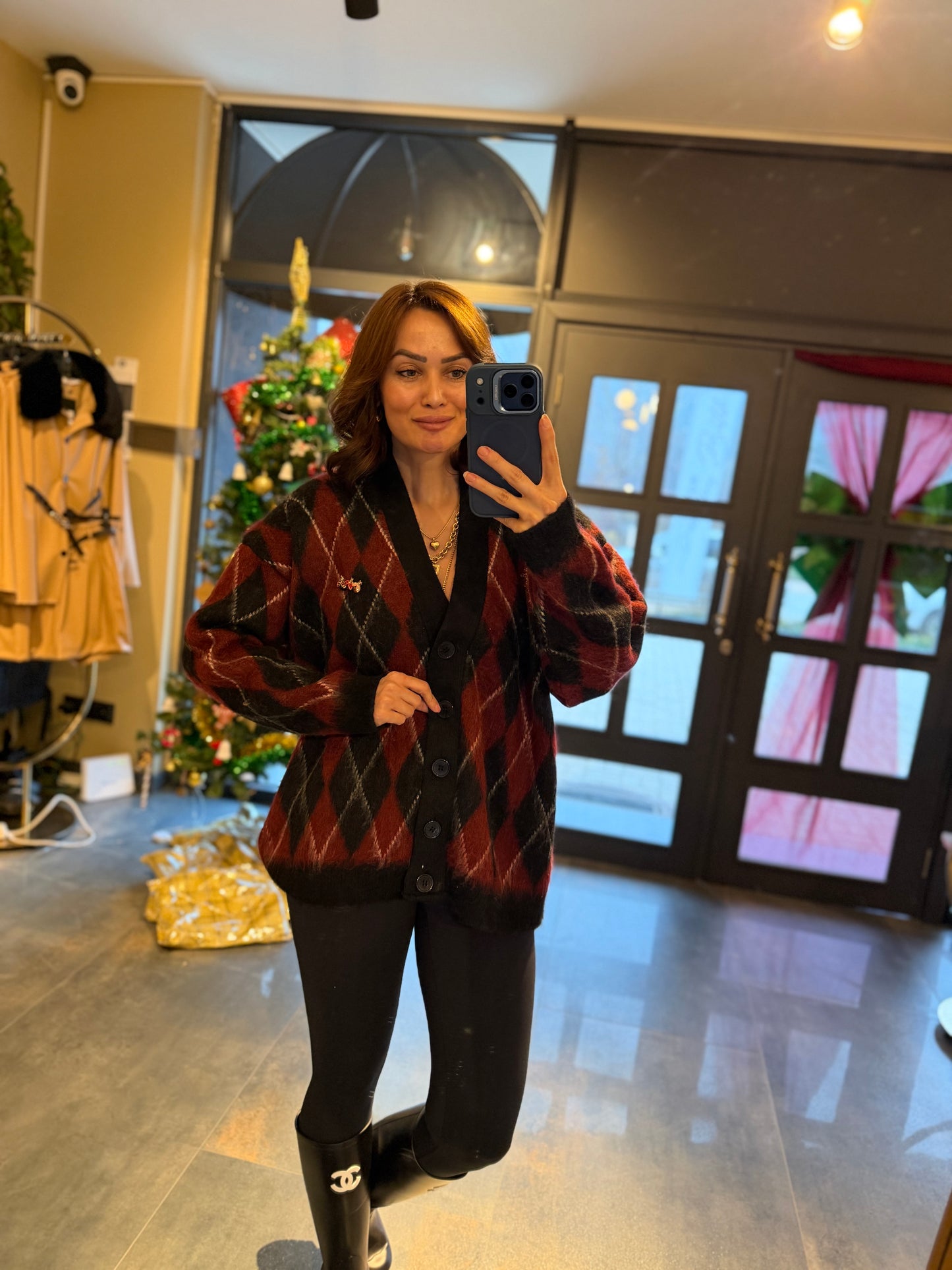 Estas Bordo Baklava Desen Hırka