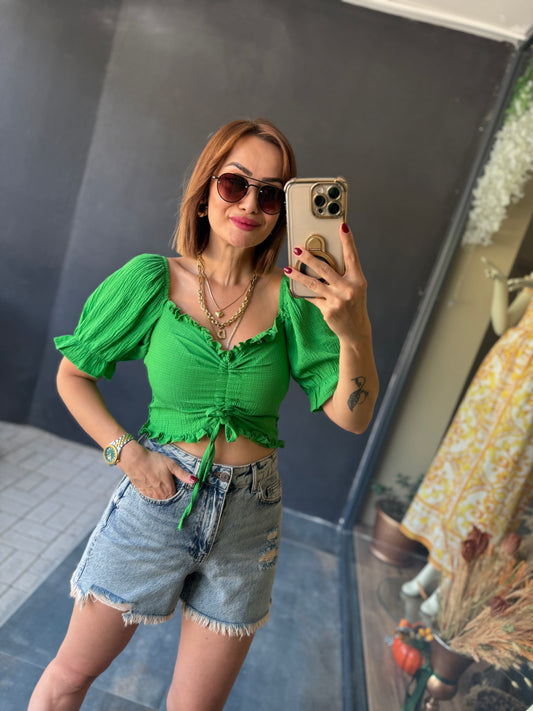 Die More Müslin Yeşil Bluz