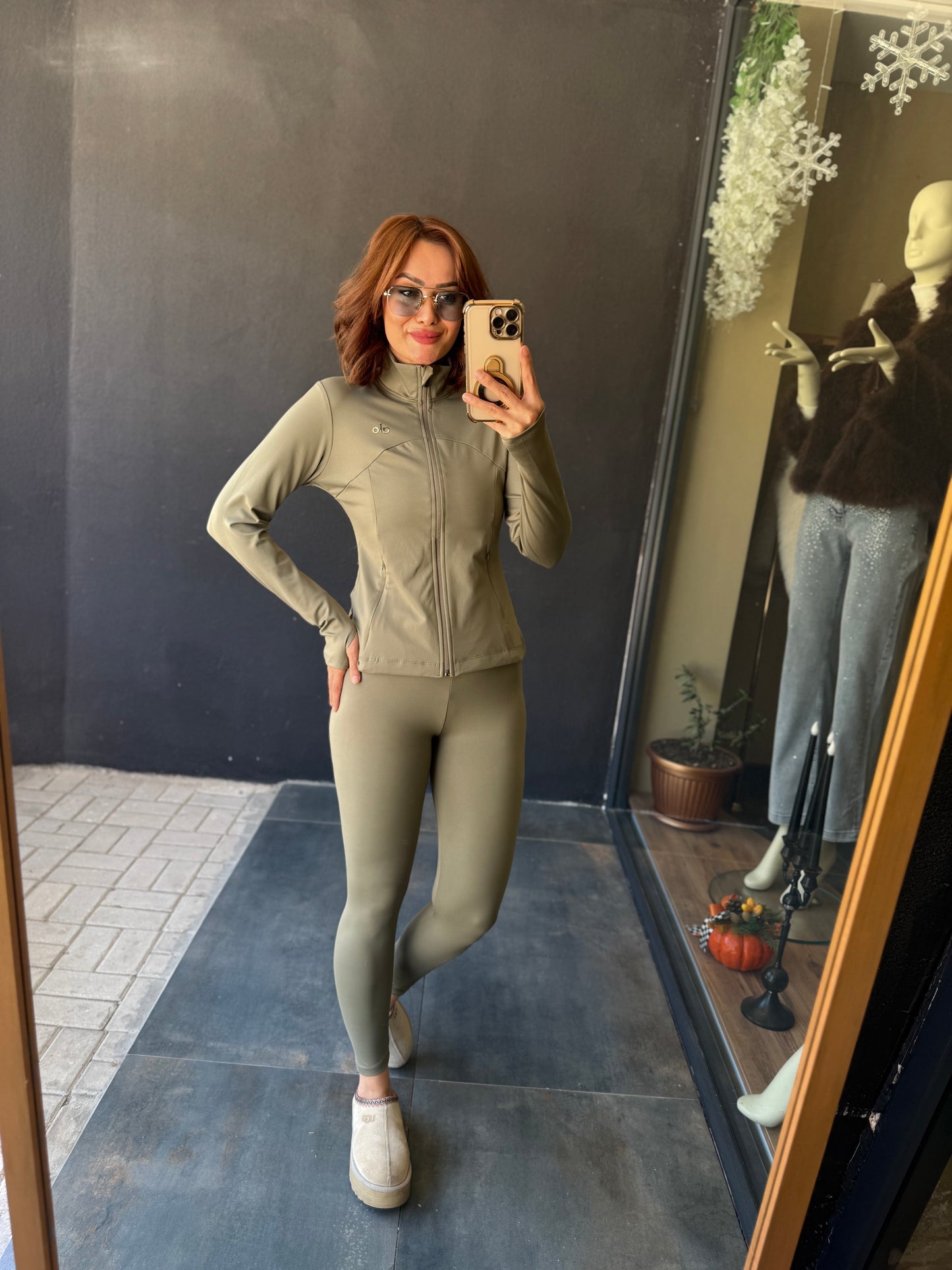 Elen Haki Modal Tayt & Sweat Takım