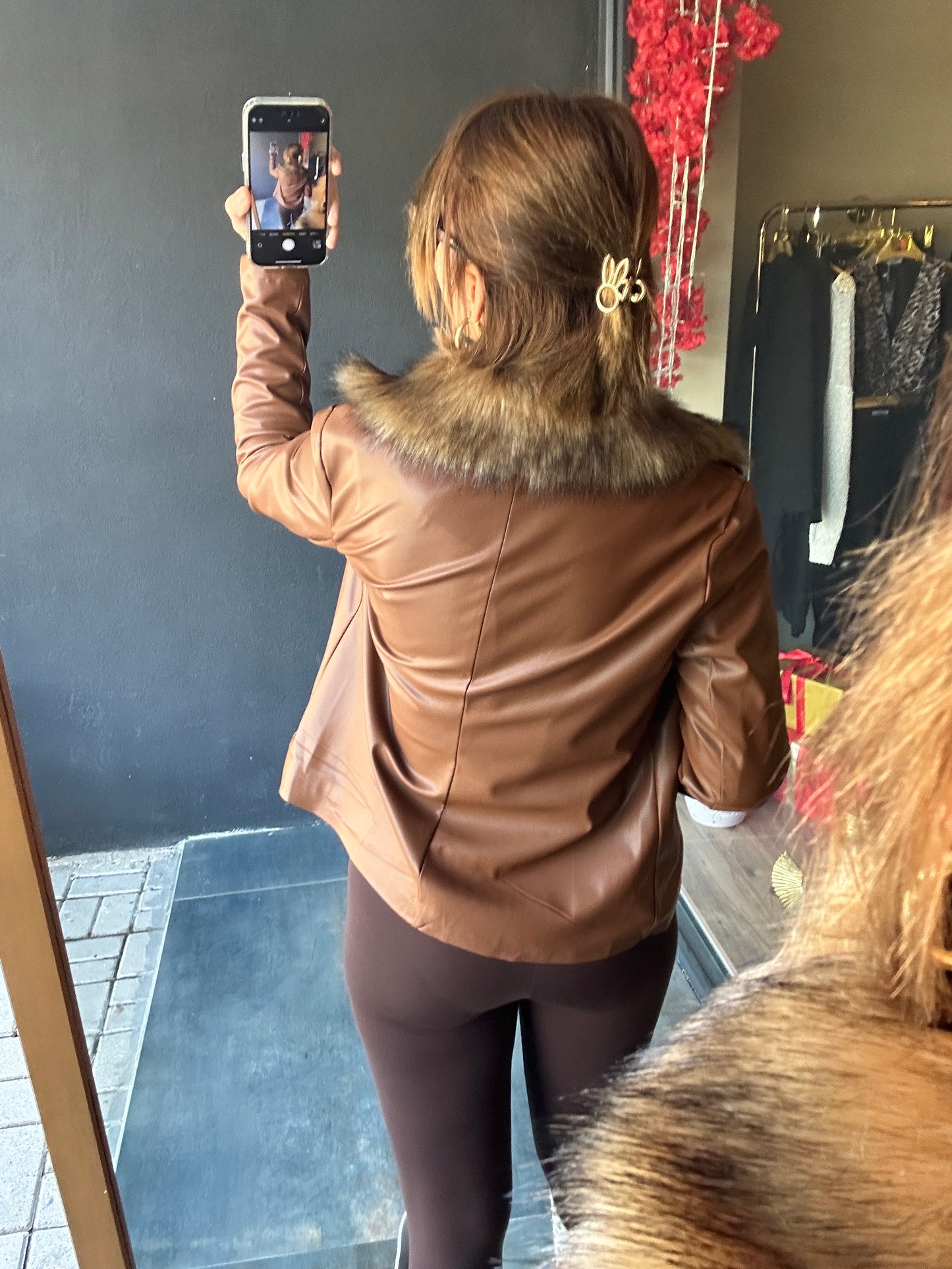 Opi Camel Kürklü Deri Ceket