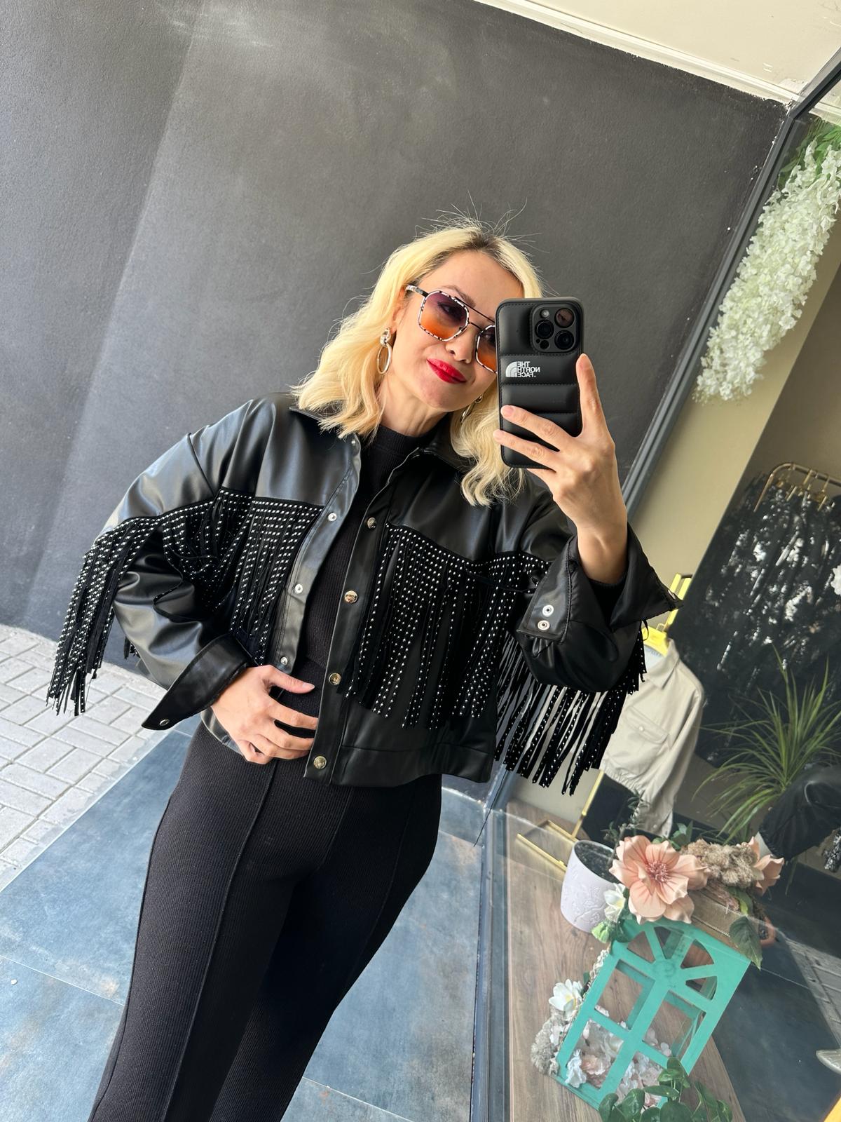 Püsküllü Fashion Deri Ceket