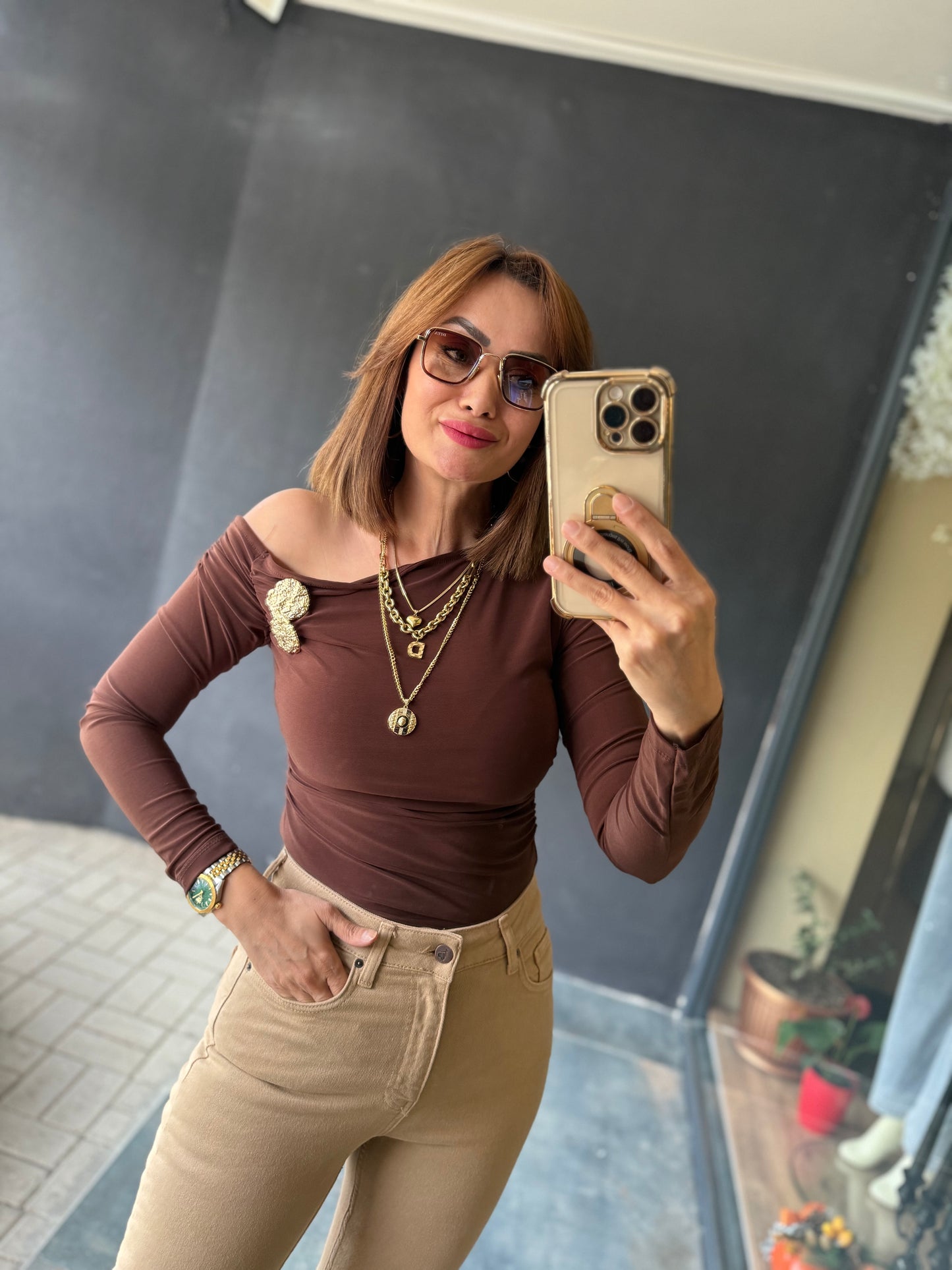 İdeas Kahve Broşlu Bluz