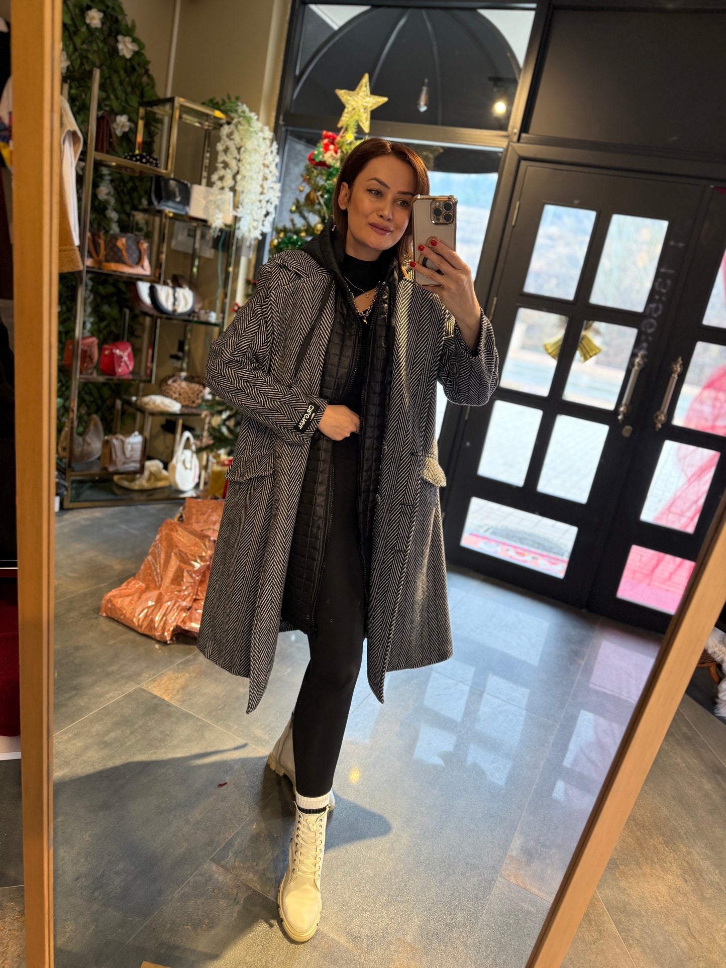 Keyja Siyah Çizgili Yelekli Kaşe Kaban