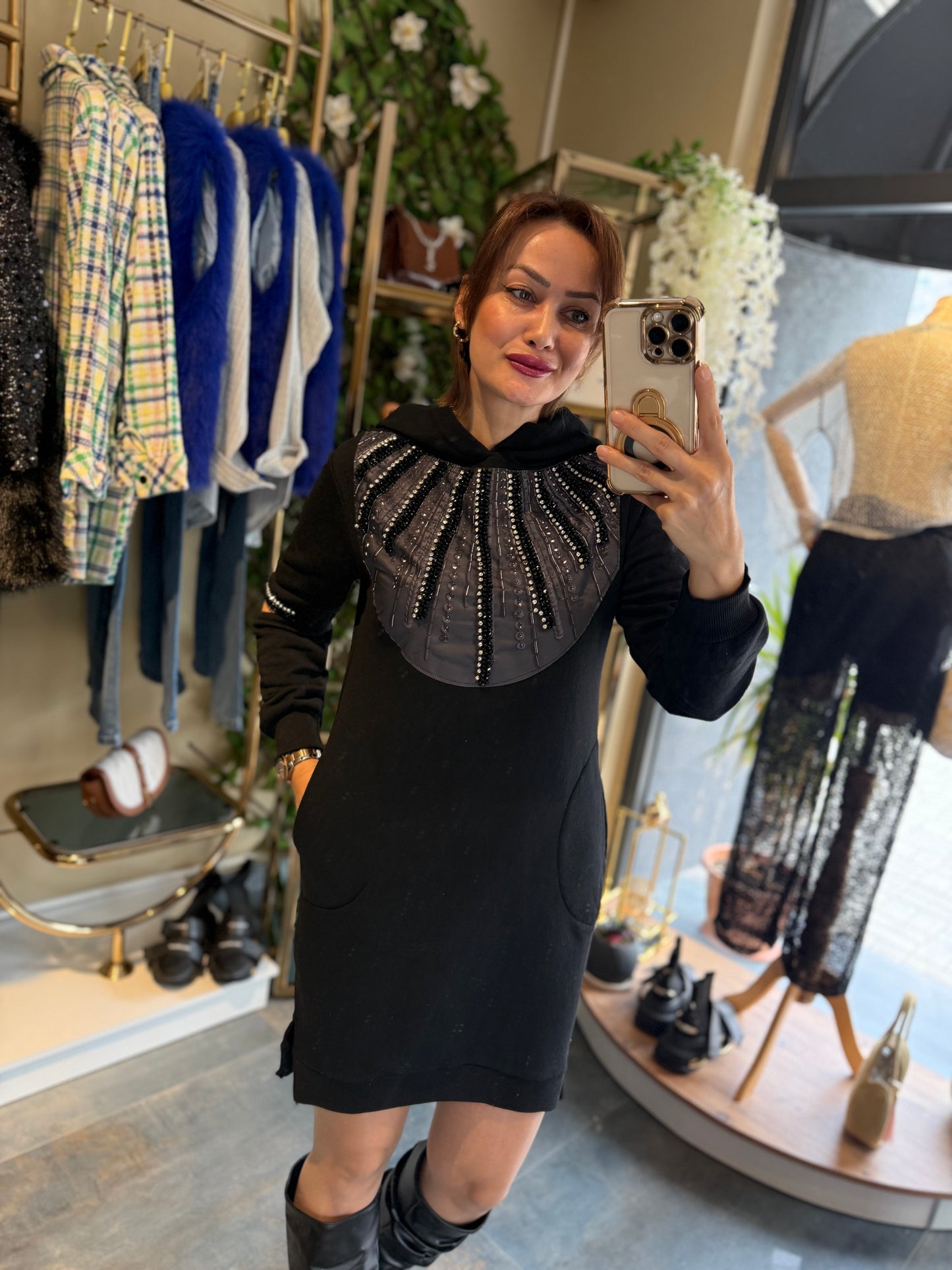 Dq Mane Siyah Taş Dety Elbise