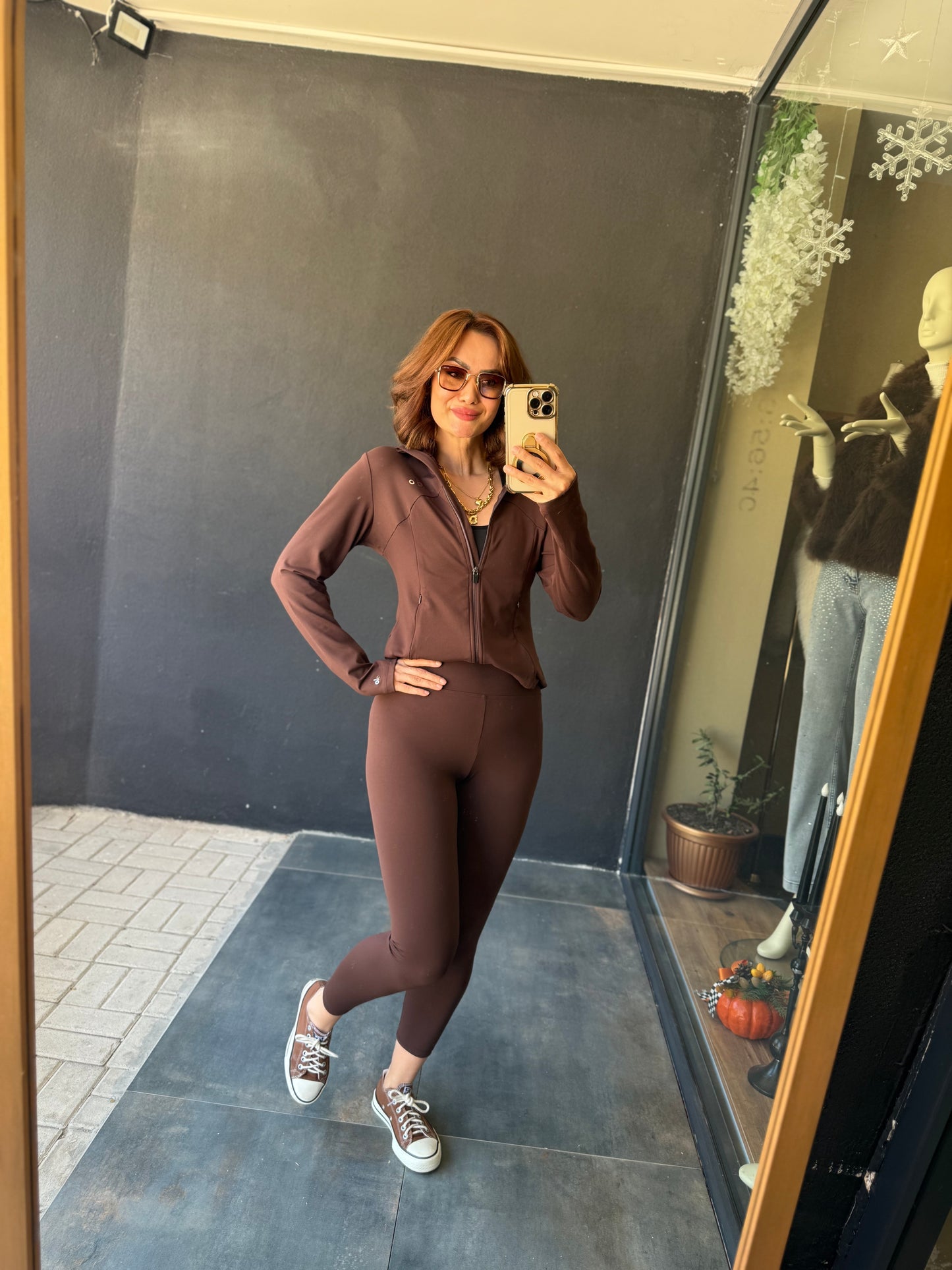 Elen Kahve Modal Tayt & Sweat Takım