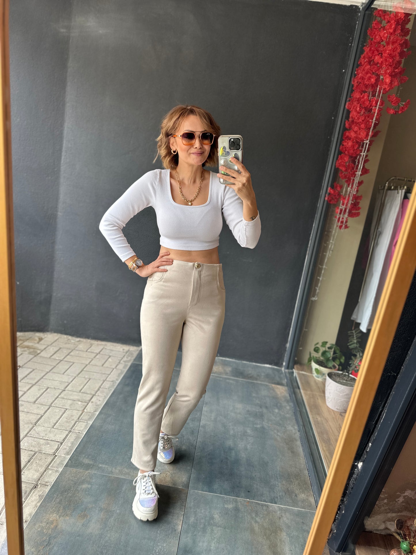 Layton Krem Nubuk Pantolon