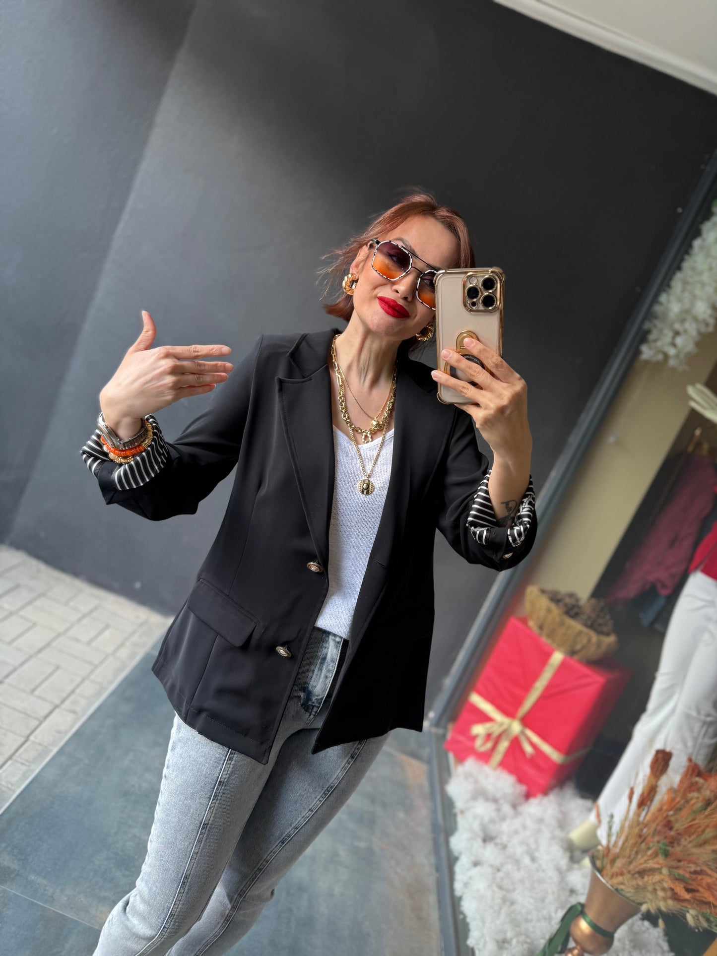 Red & Black Blazer Ceket Siyah