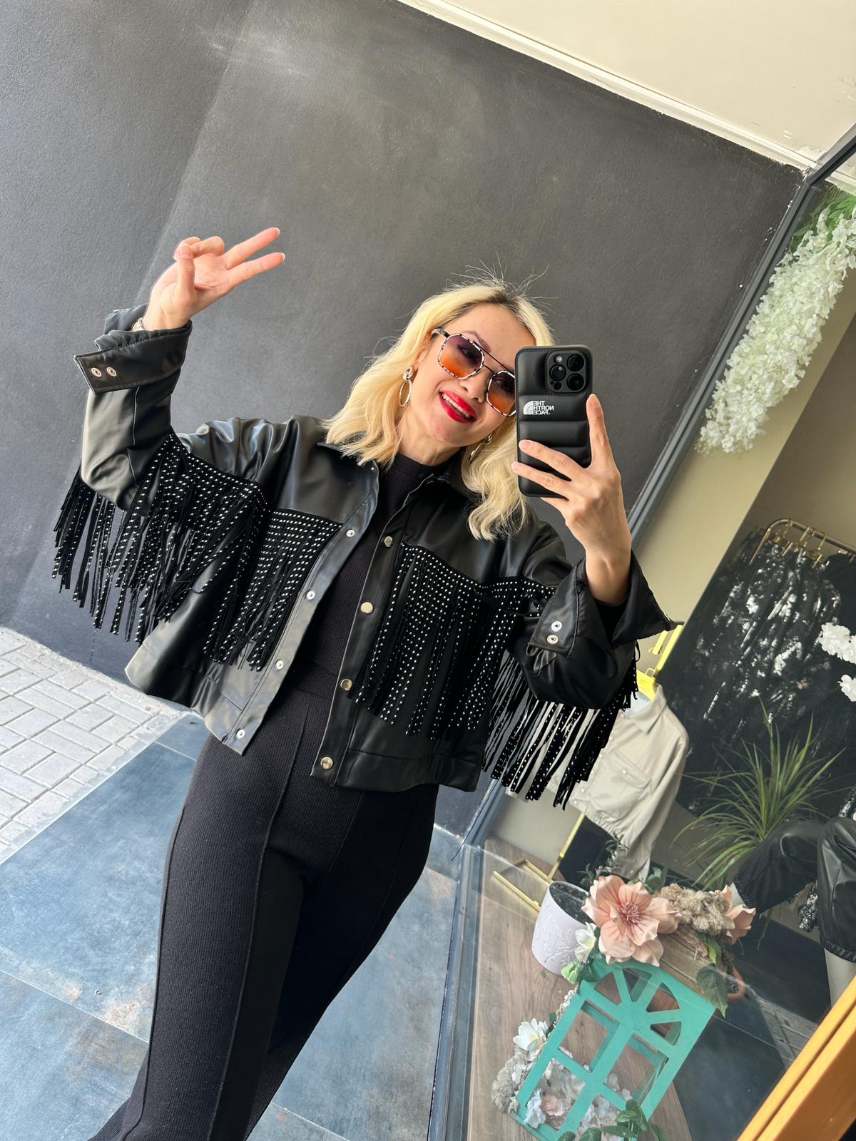 Püsküllü Fashion Deri Ceket