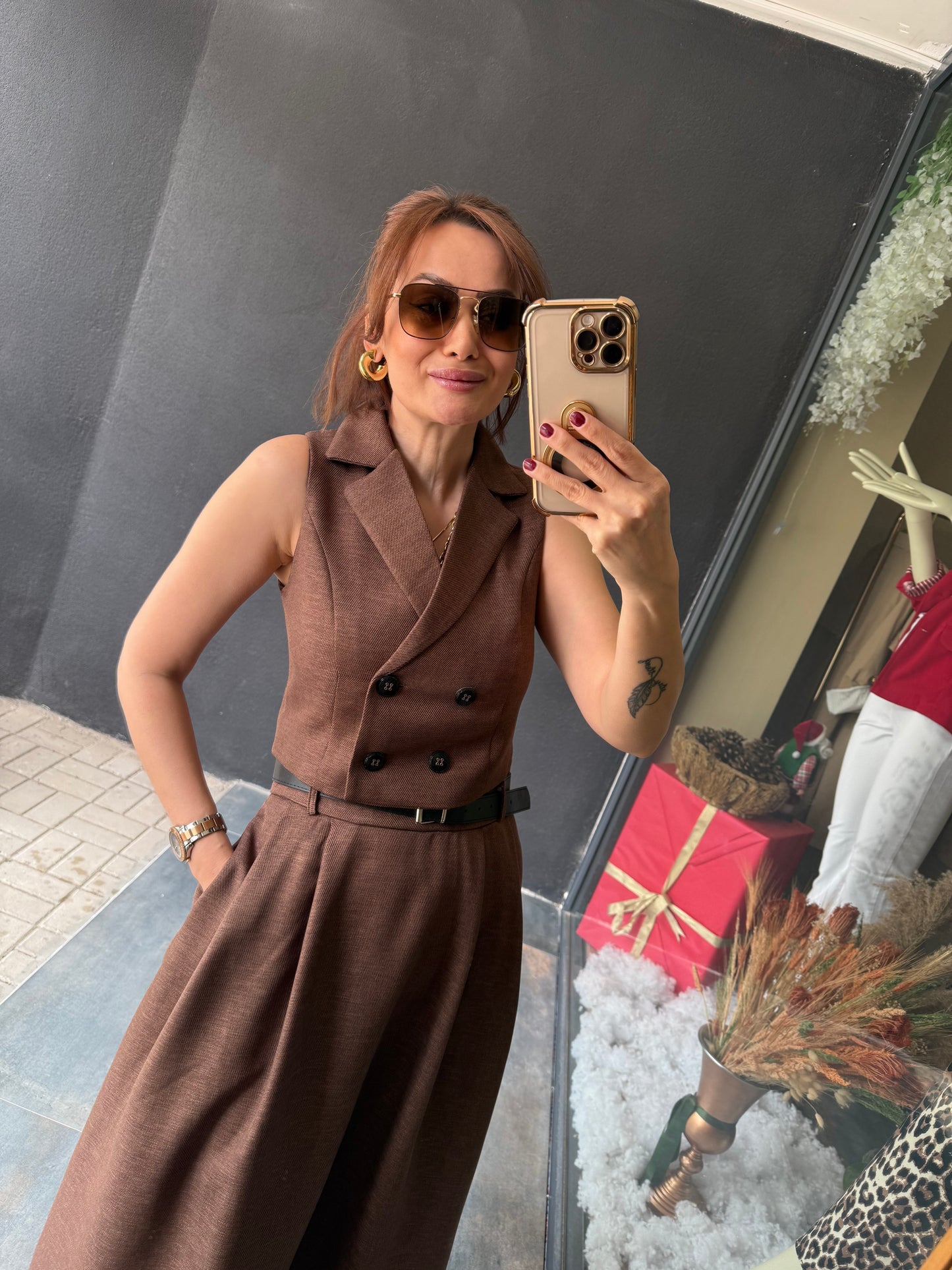 Ritane Kahve Yelek & Etek Takım