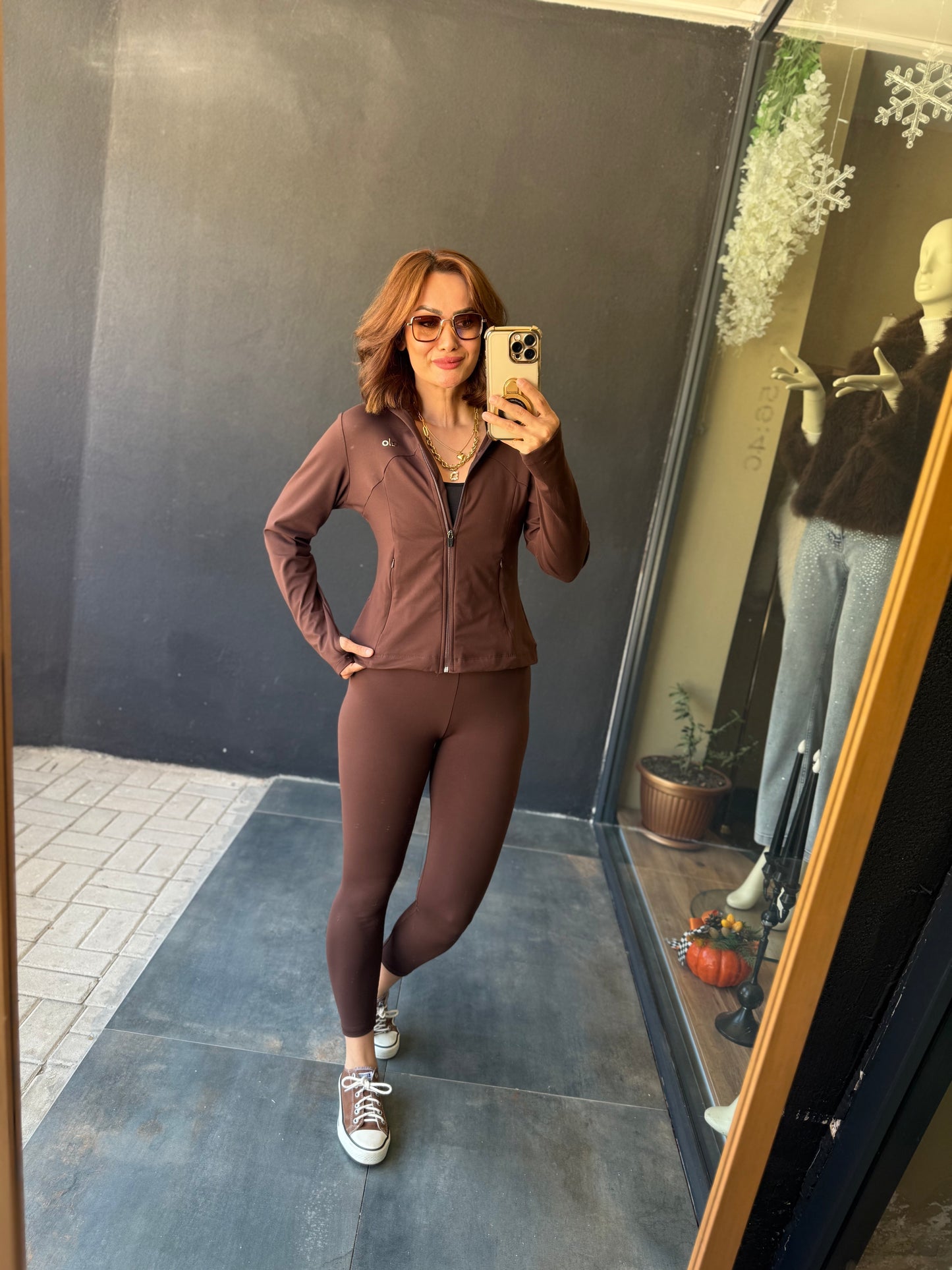 Elen Kahve Modal Tayt & Sweat Takım