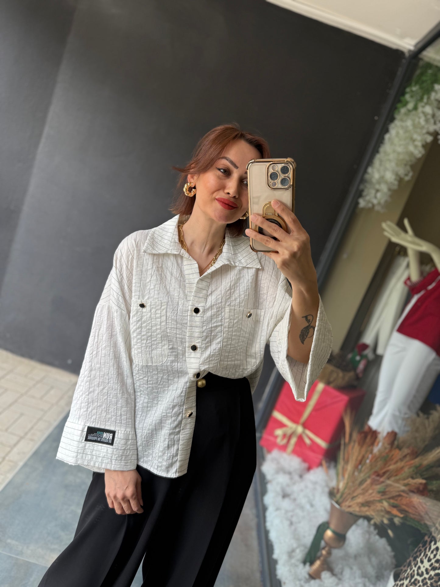 Maxi Beyaz Çizgili Gömlek