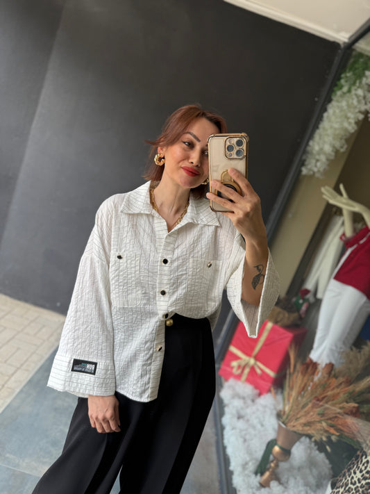 Maxi Beyaz Çizgili Gömlek