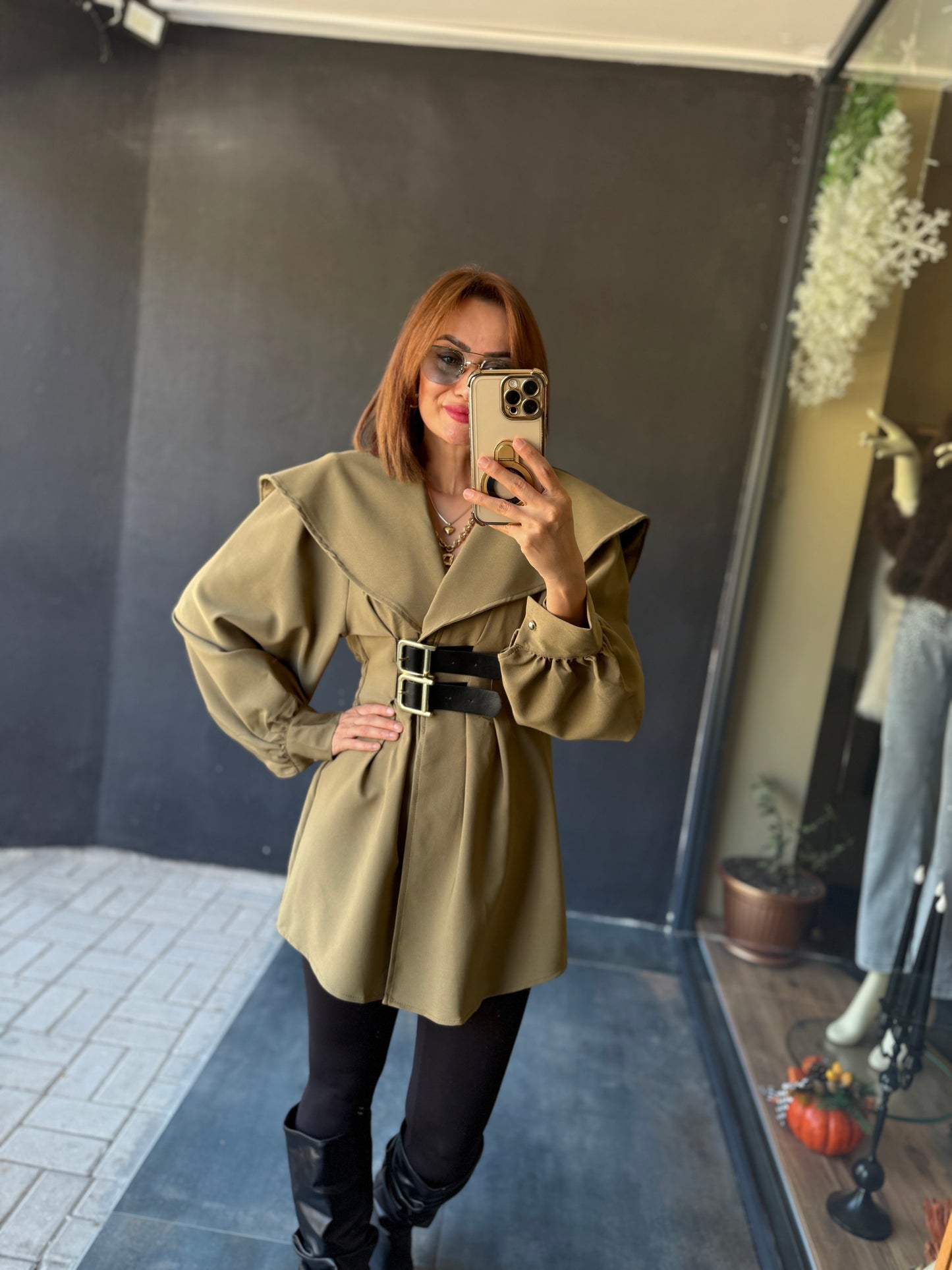 Şamda Haki Şal Yaka Ceket