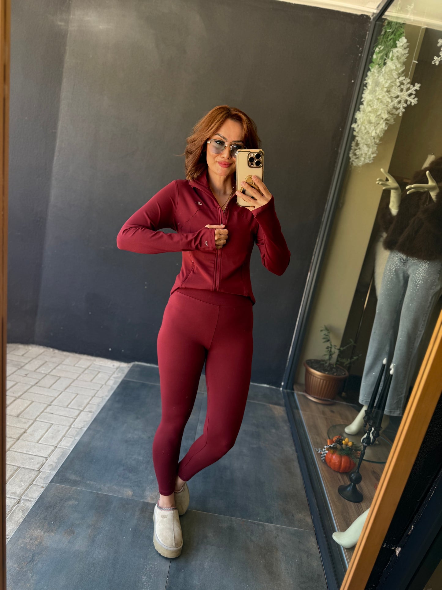 Elen Bordo Tayt & Sweat Takım