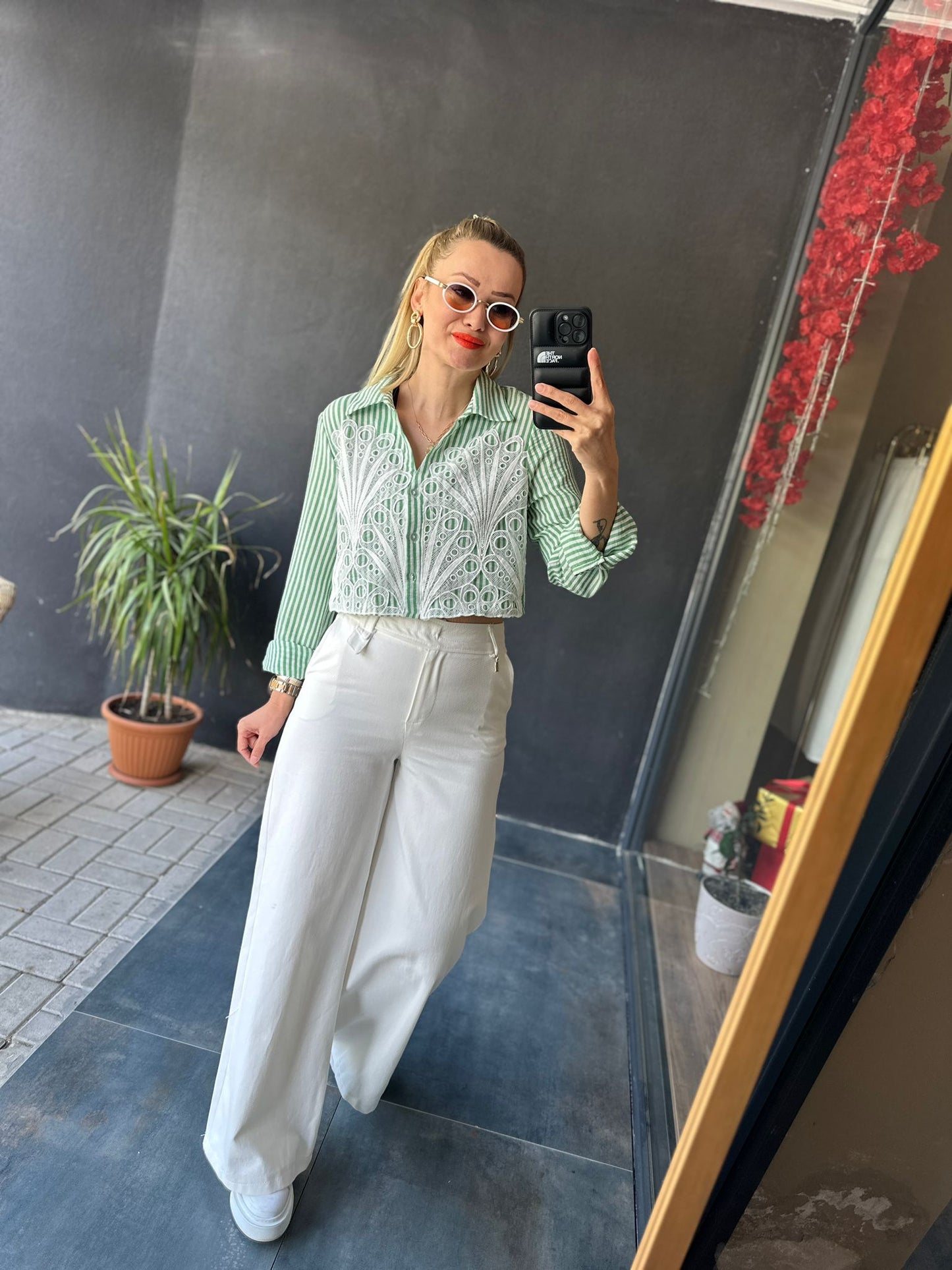 Julia Yeşil Çizgili Gömlek