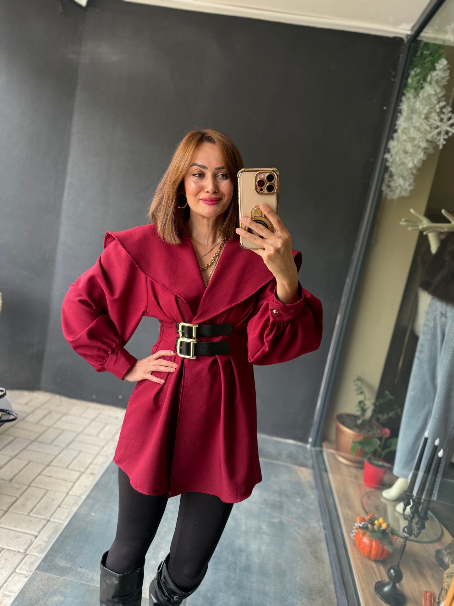 Şamda Bordo Şal Yaka Ceket