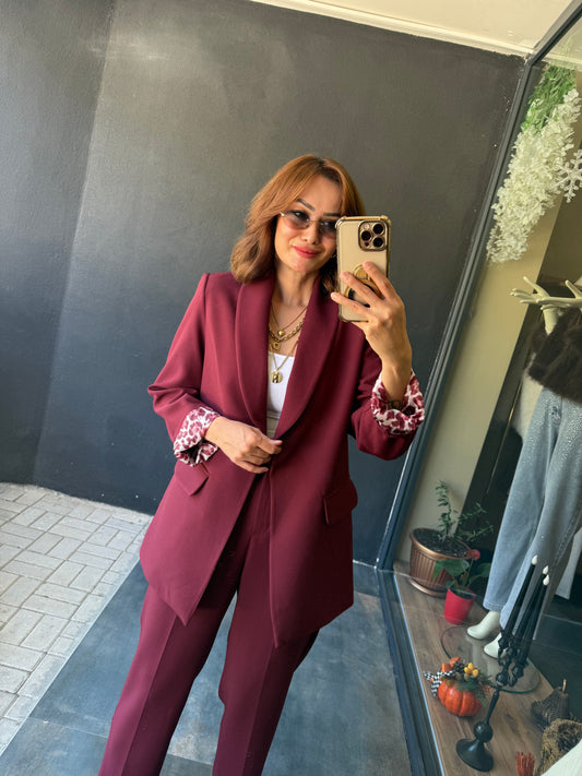 Melanj Bordo Ceket&Pantolon Takım