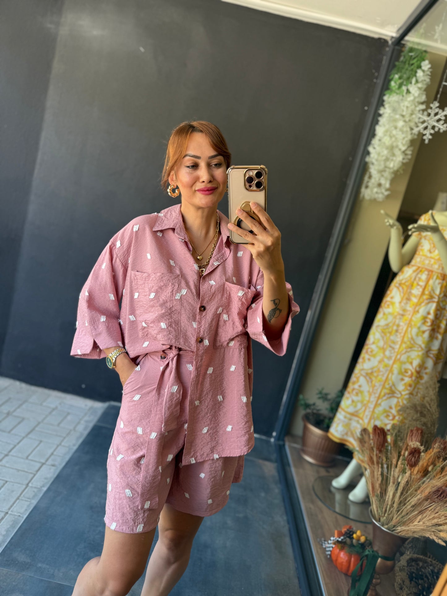 Astra Pembe Şort & Gömlek Takım