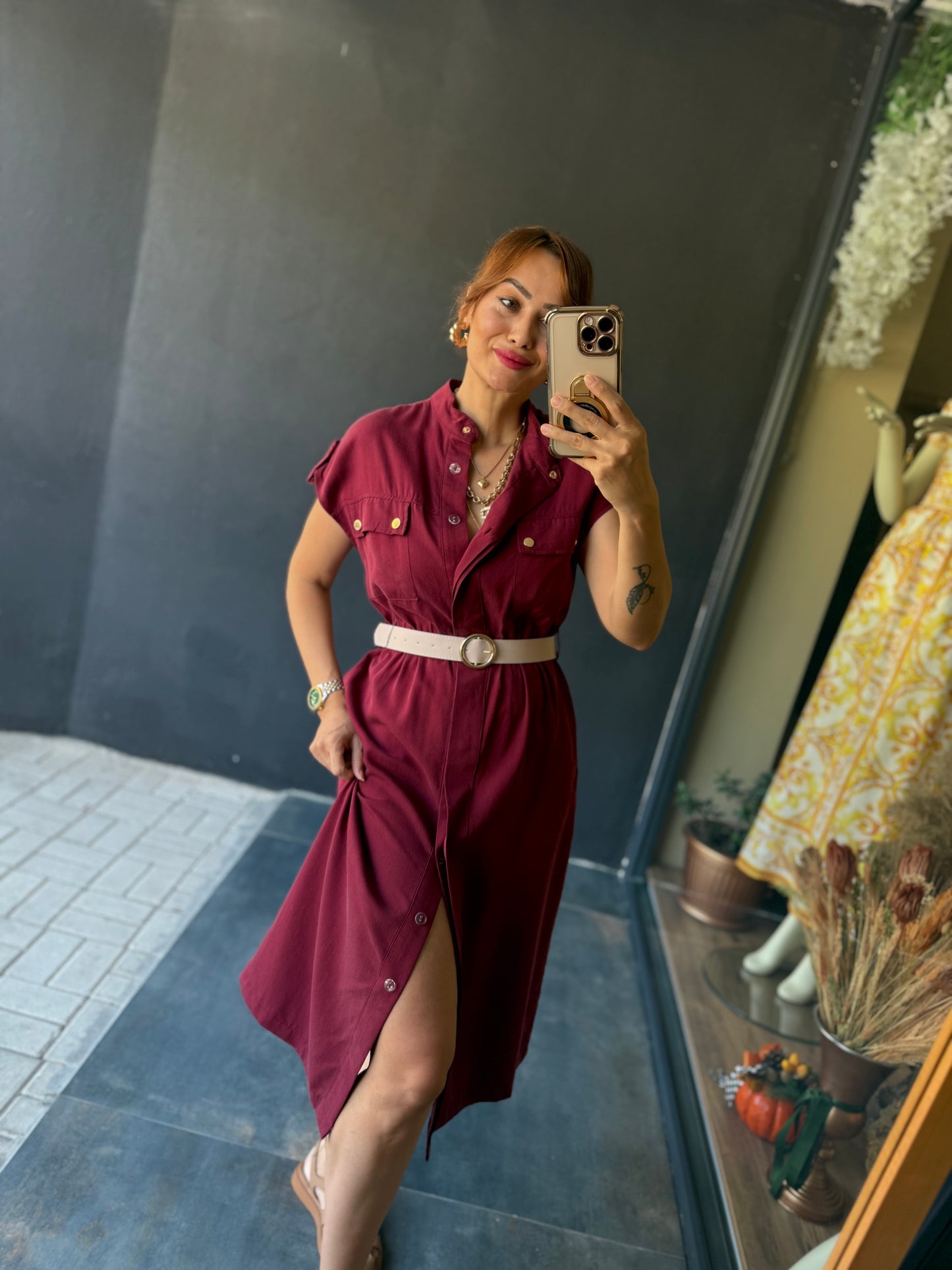 Puglia Bordo Tensel Elbise