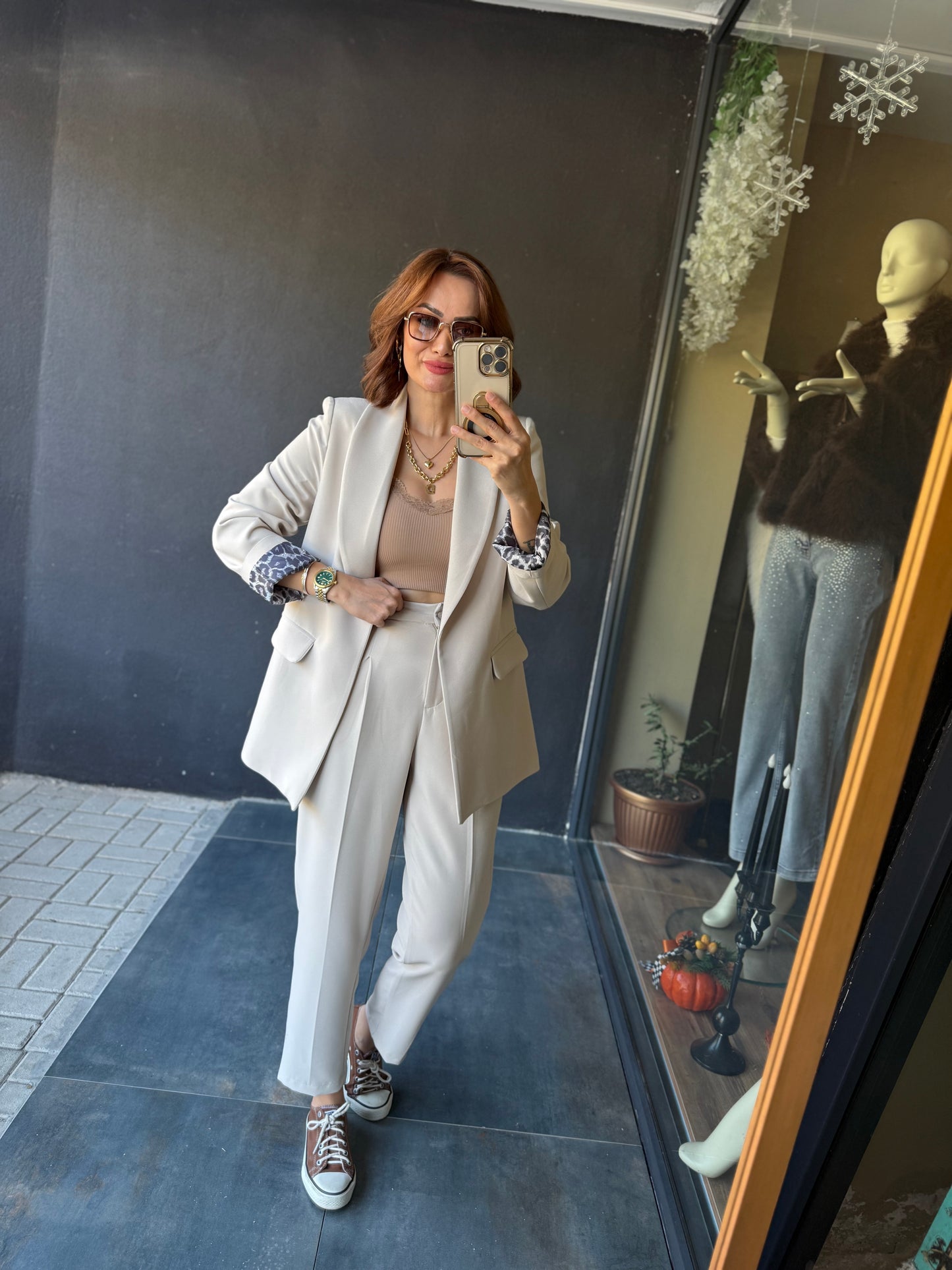 Melanj Bej Ceket & Pantolon Takım