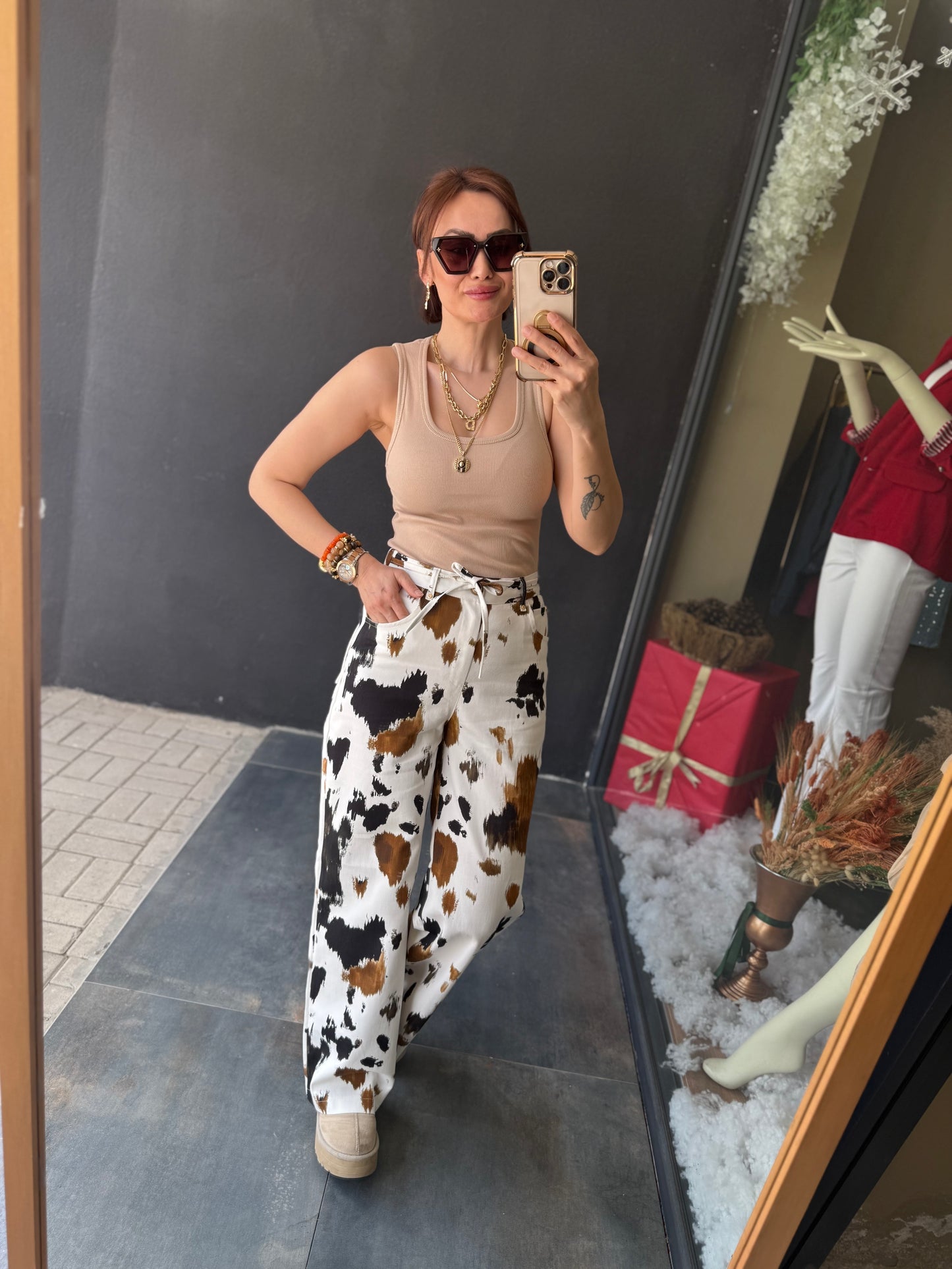 Katy Damalı Jean Keten Pantolon