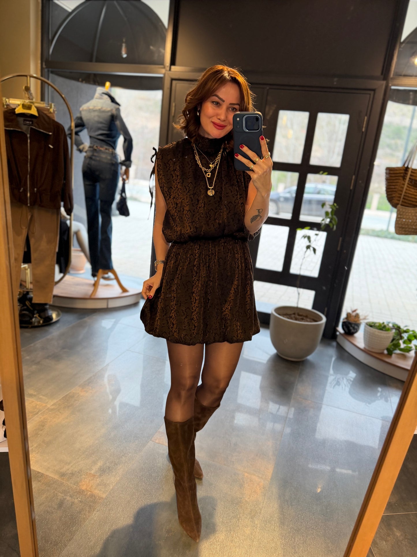 Treyo Kahve Balon Elbise