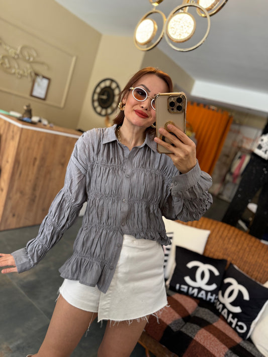 Massi Gri Bürümcük Gömlek