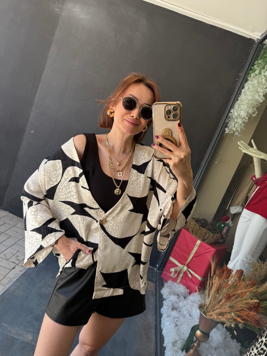 Kotto Siyah Desenli Blazer Ceket