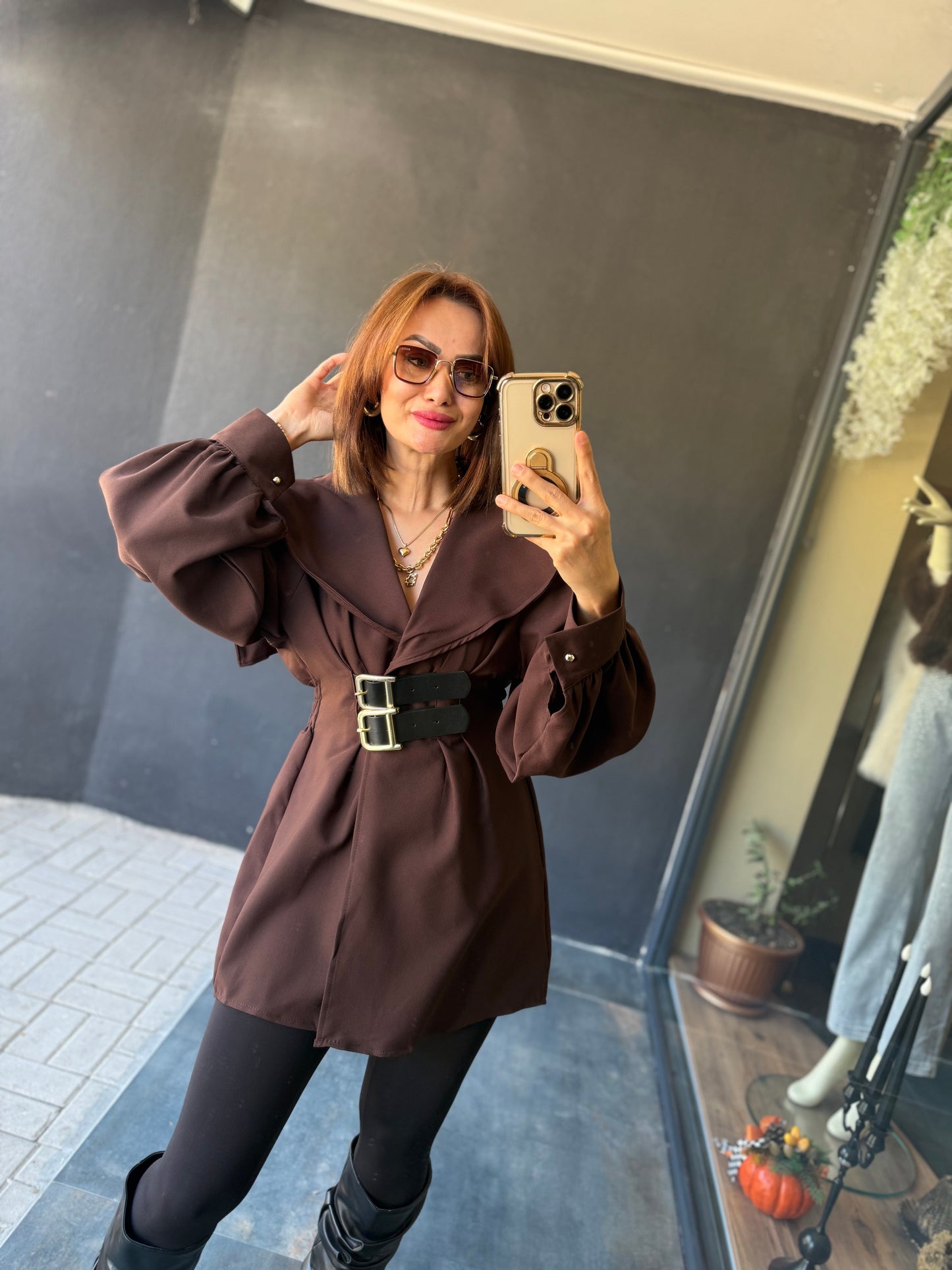 Şamda Kahve Şal Yaka Ceket