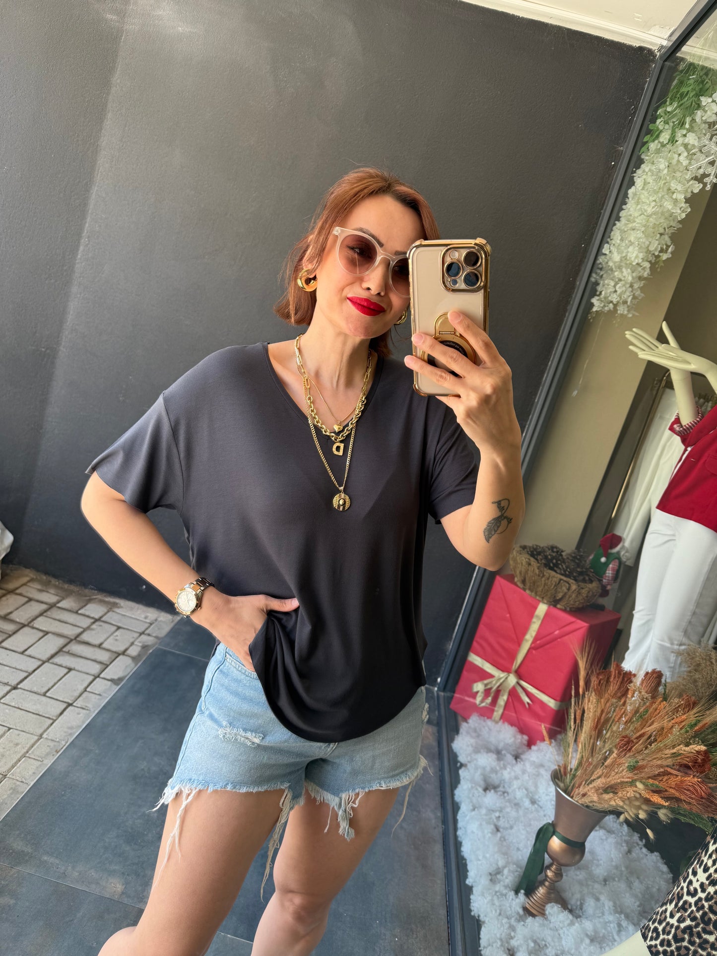 The Secret Antrasit Yuvarlak Yaka Basic