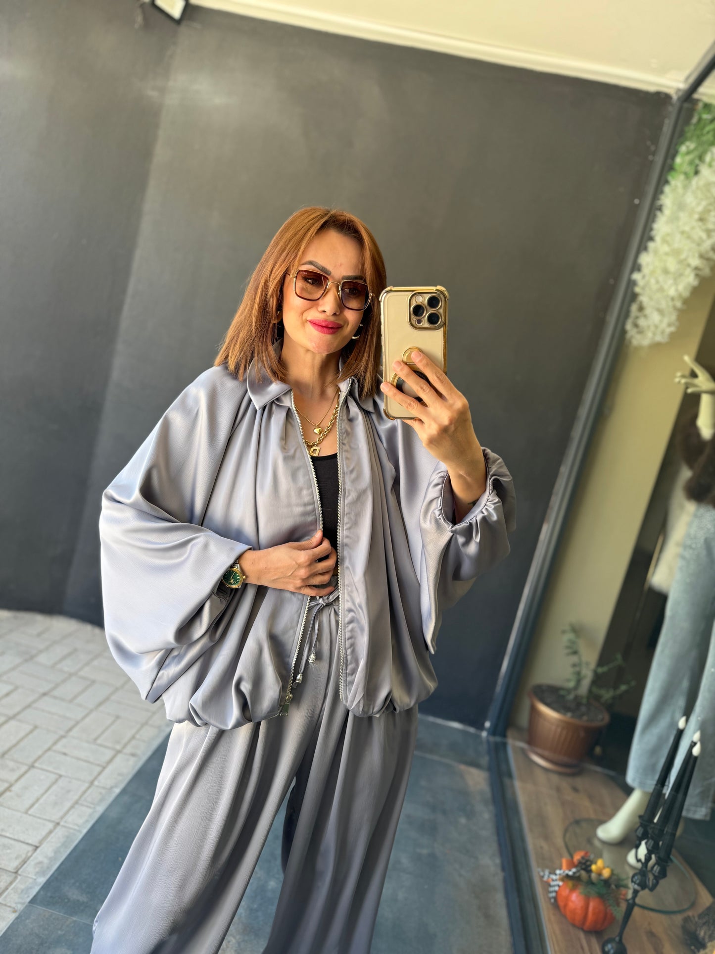 Cardinal Gri Saten Bomber Takım