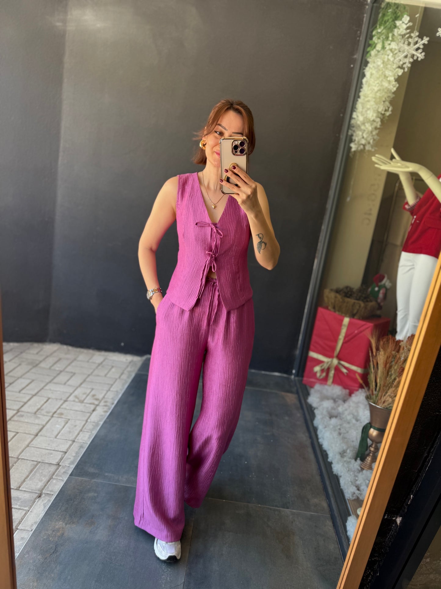 Melinda Lila Müslin Yelekli Takım