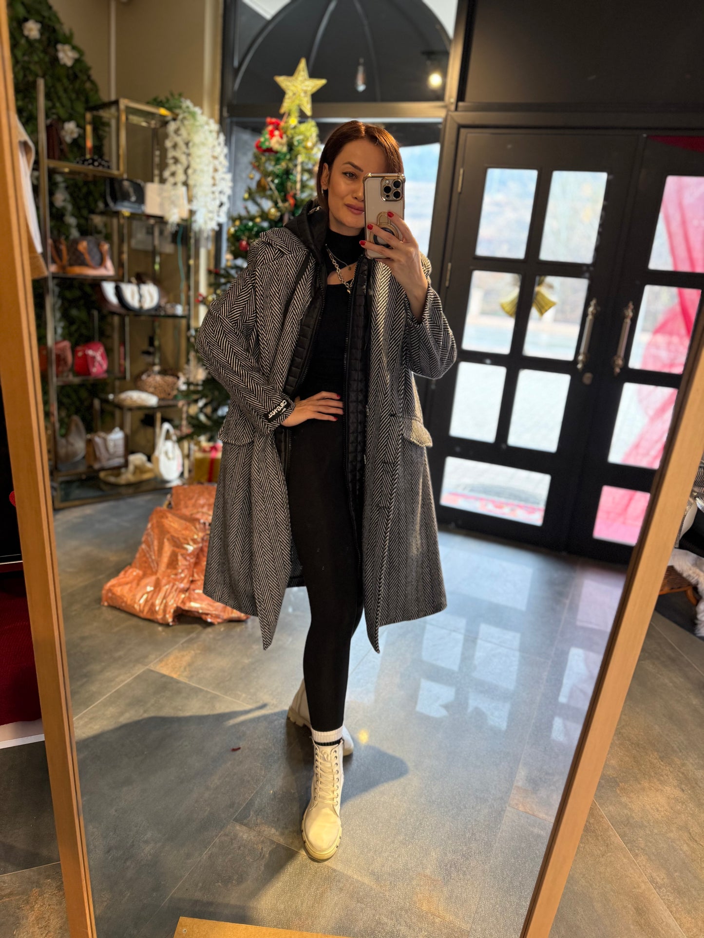 Keyja Siyah Çizgili Yelekli Kaşe Kaban