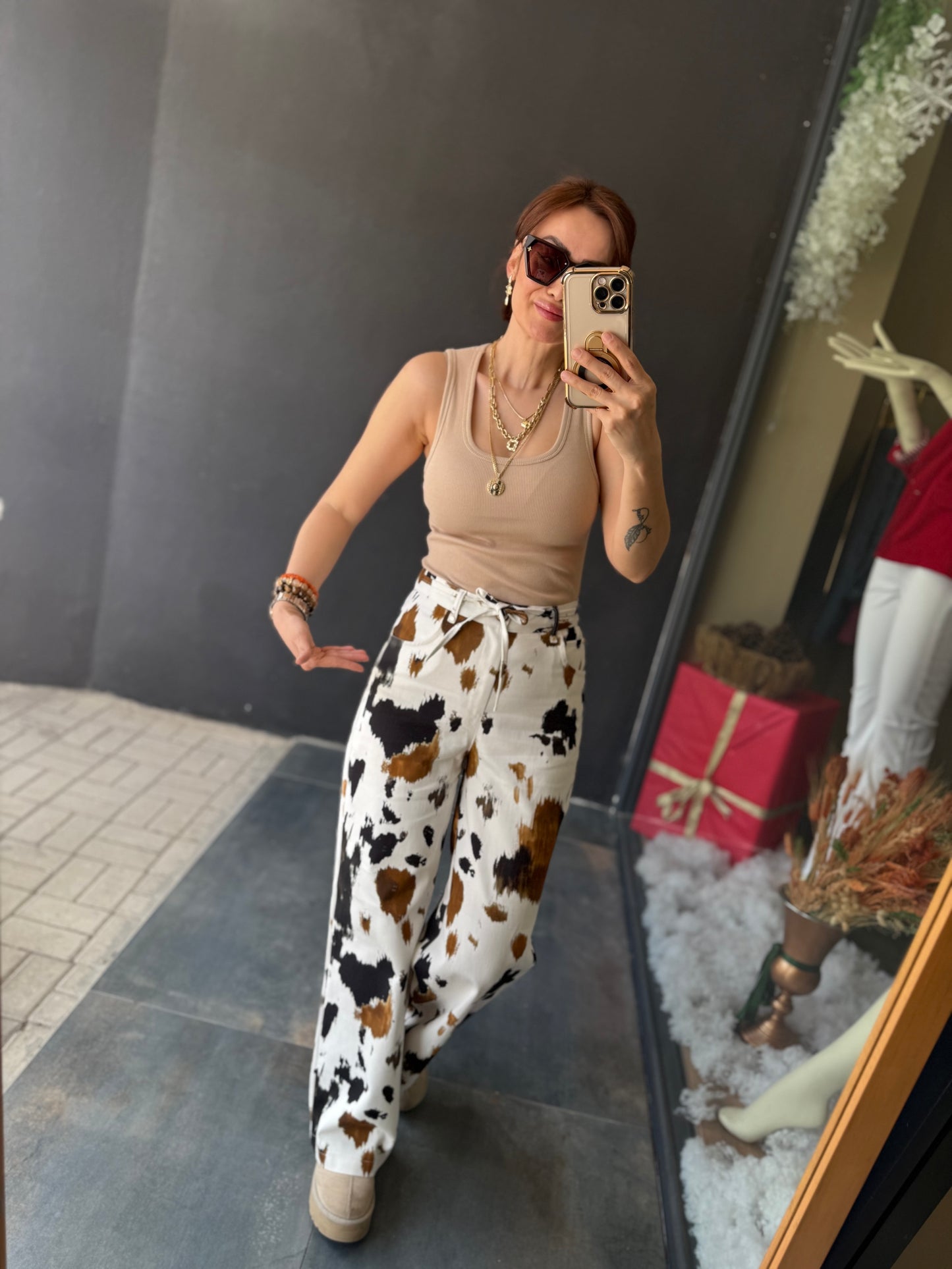 Katy Damalı Jean Keten Pantolon