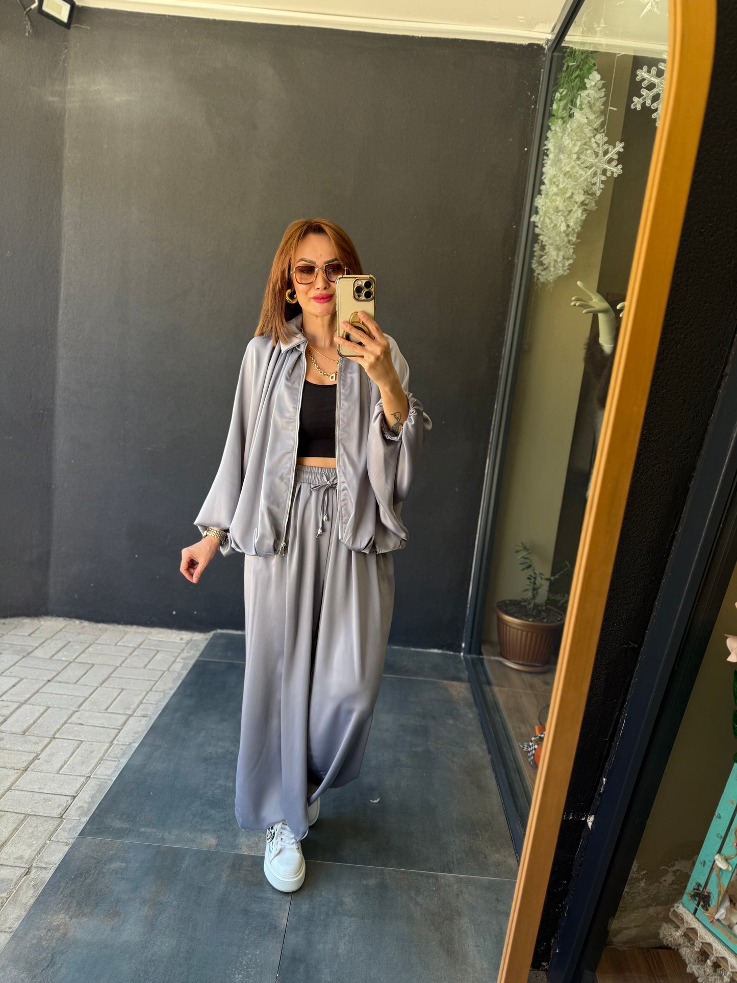 Cardinal Gri Saten Bomber Takım