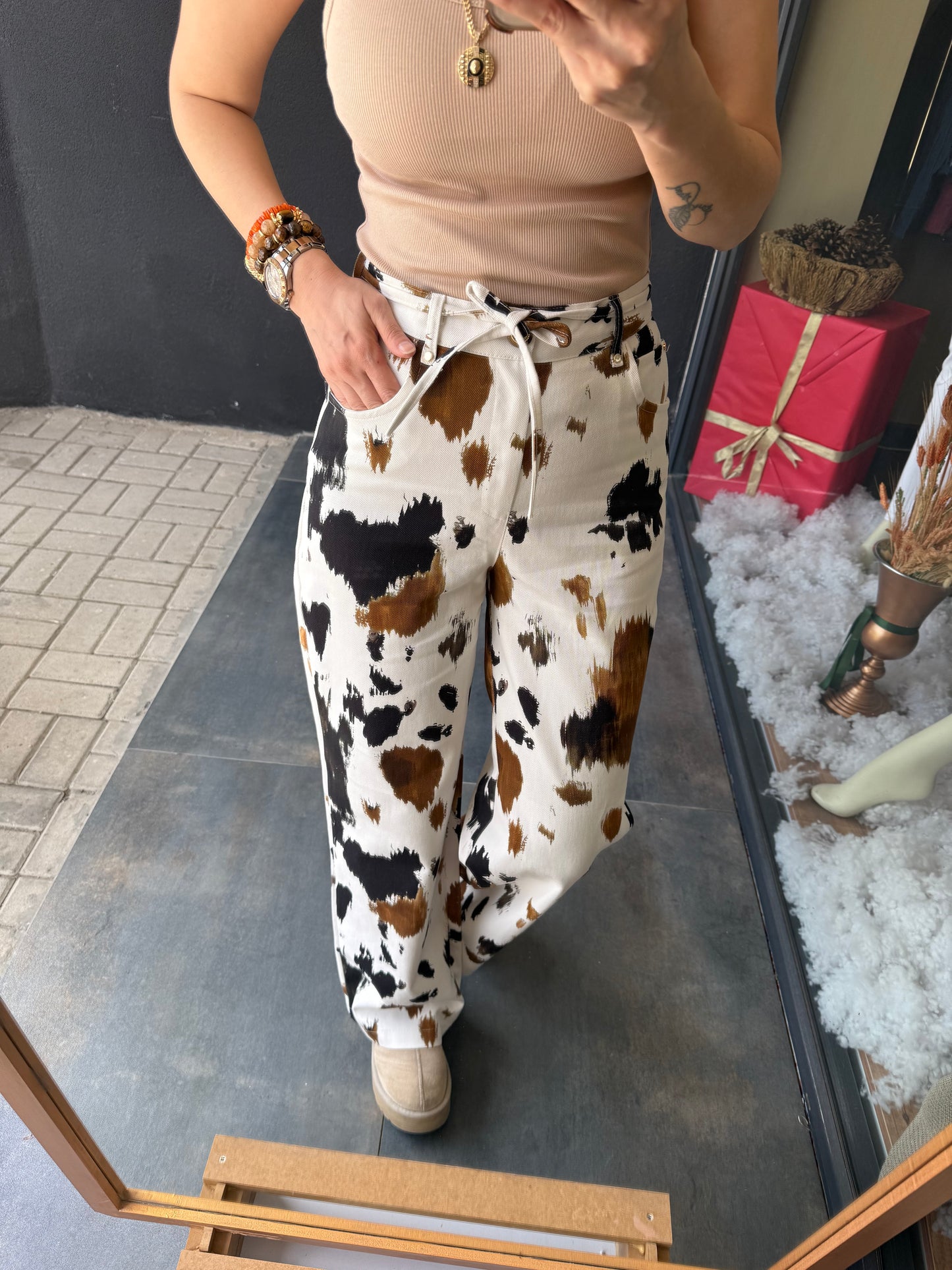 Katy Damalı Jean Keten Pantolon